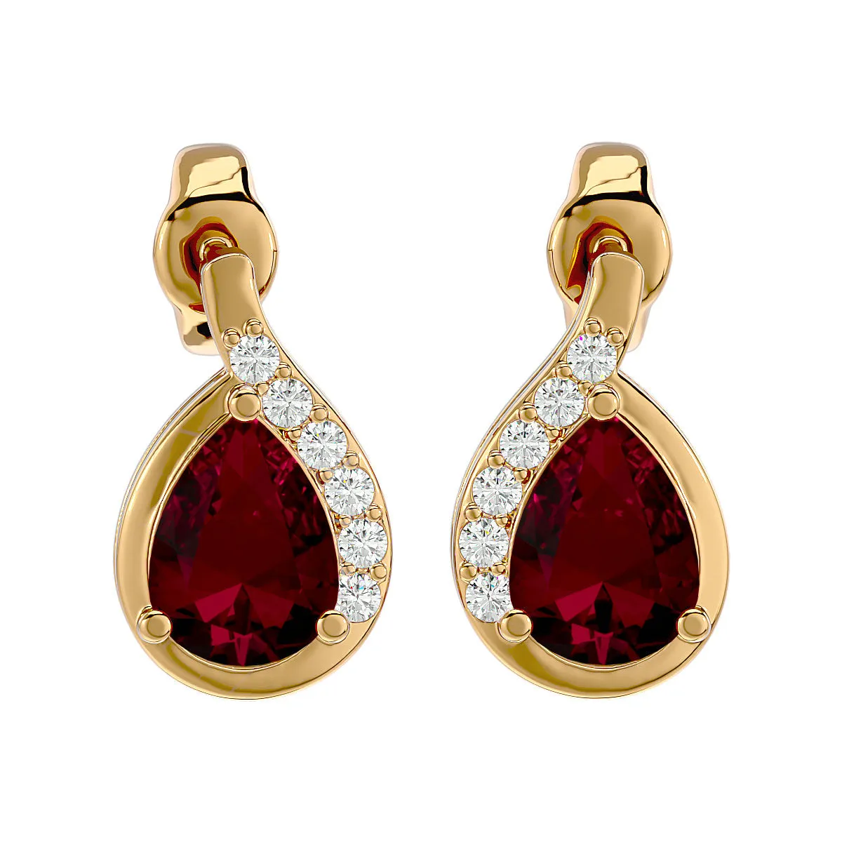 1 3/4 Carat Ruby And Diamond Pear Shape Stud Earrings In 14 Karat Yellow Gold