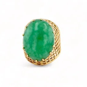 10K Yellow gold oval mesh rare green aventurine dome ring-31366