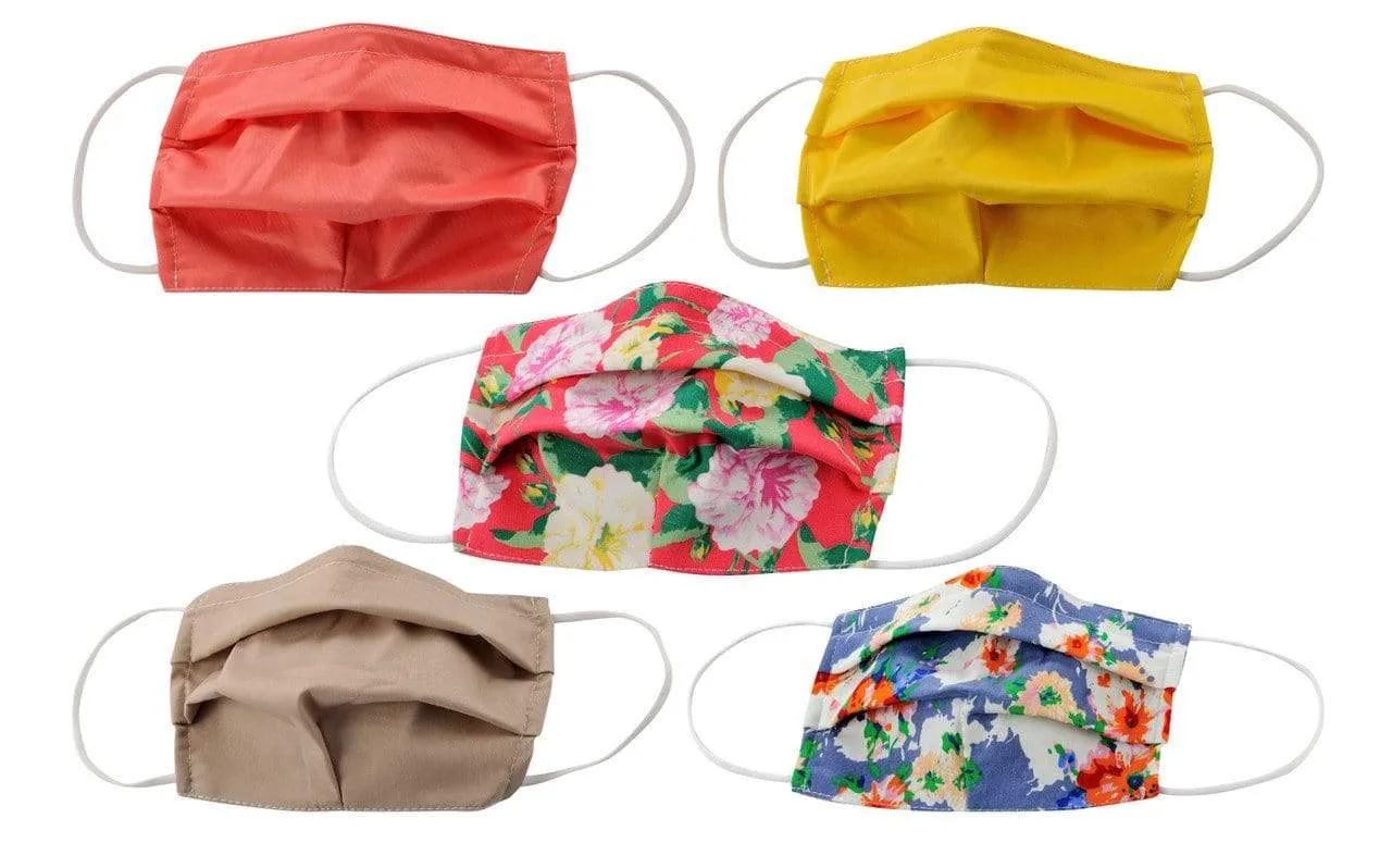 5-Pack Pleated Reusable Cotton Non-Medical Masks with Adjustable Nose Bridge