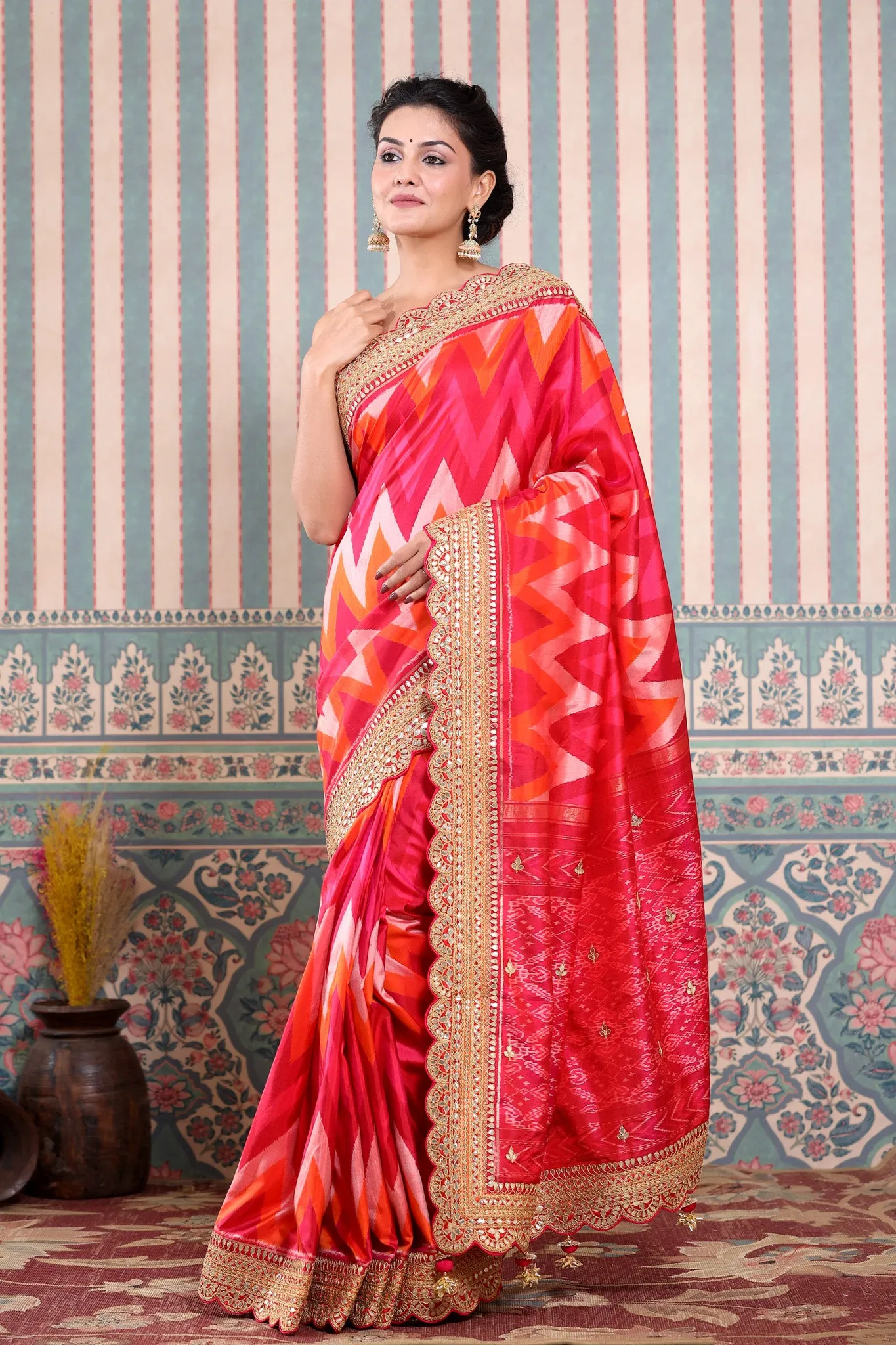 90Z591-RO Multicolor Banarasi Silk Saree with Embroidered Border