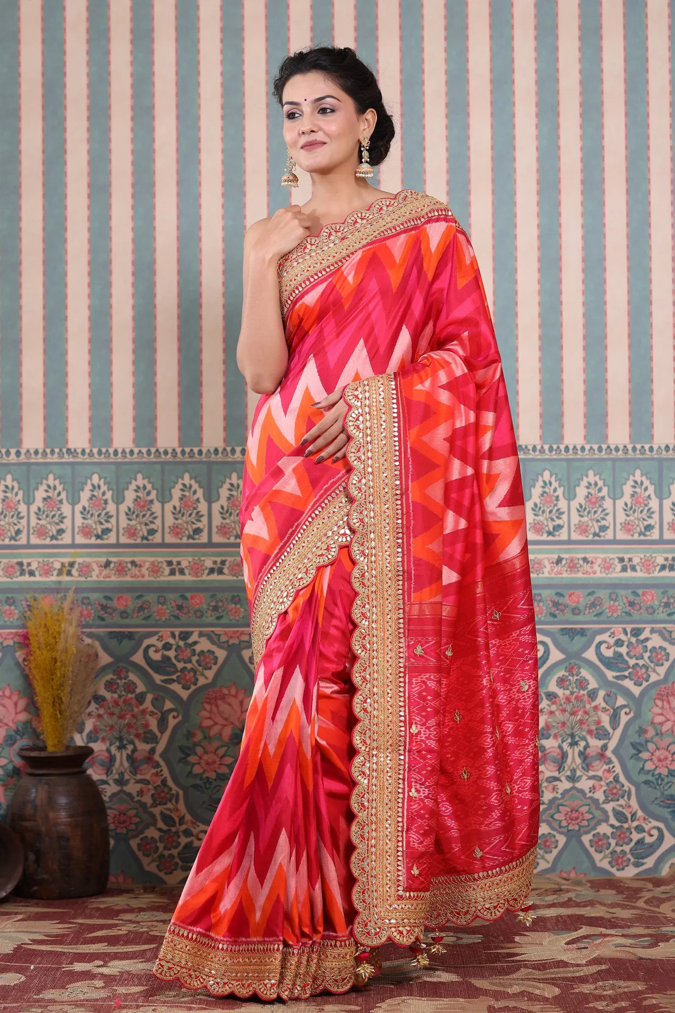 90Z591-RO Multicolor Banarasi Silk Saree with Embroidered Border