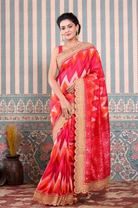 90Z591-RO Multicolor Banarasi Silk Saree with Embroidered Border