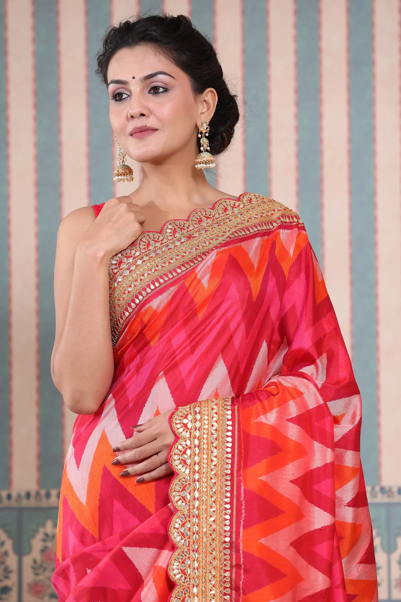 90Z591-RO Multicolor Banarasi Silk Saree with Embroidered Border