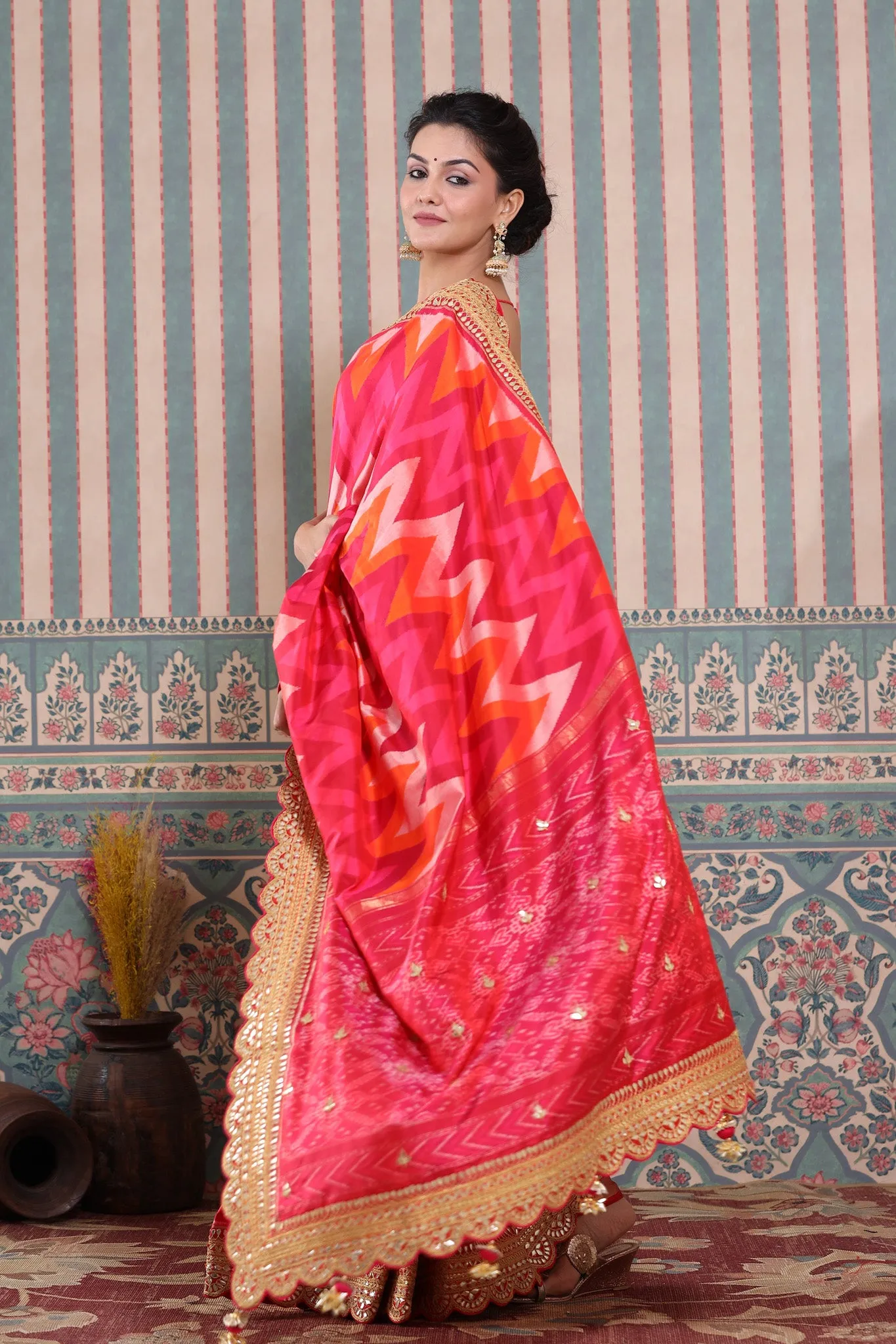 90Z591-RO Multicolor Banarasi Silk Saree with Embroidered Border