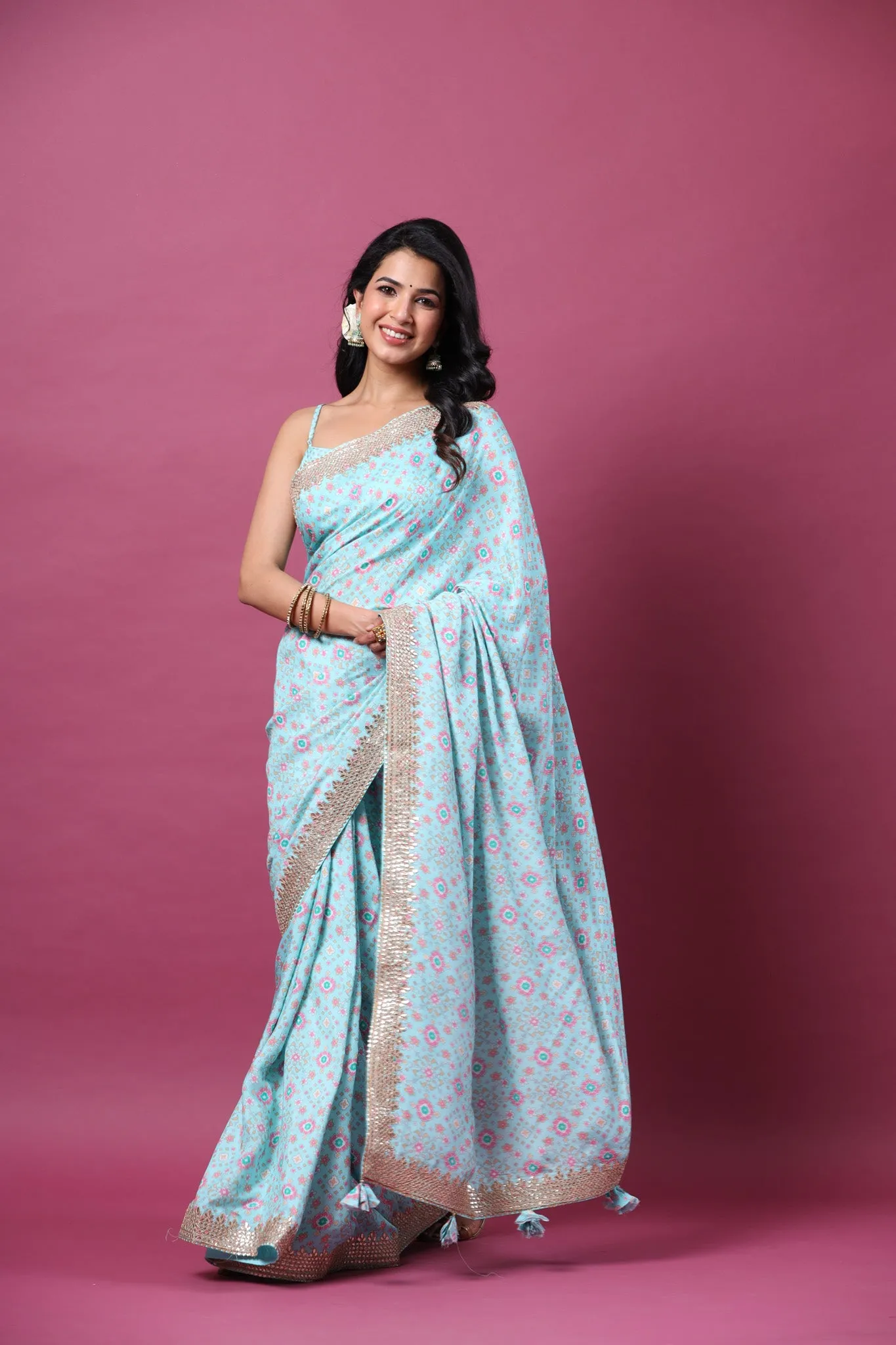 90Z663-NRO Powder Blue Mulberry Silk Saree with Embroidered Border