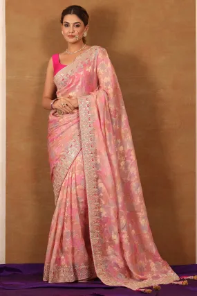 90Z741-NRO Shaded Pink Embroidered Mashru Silk Saree