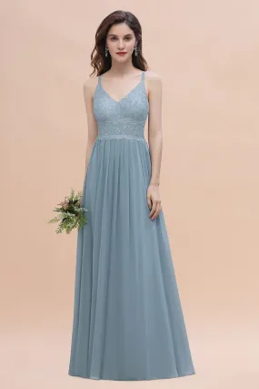 A-Line V-Neck Chiffon Bridesmaid Dress Simple Long Evening Dress