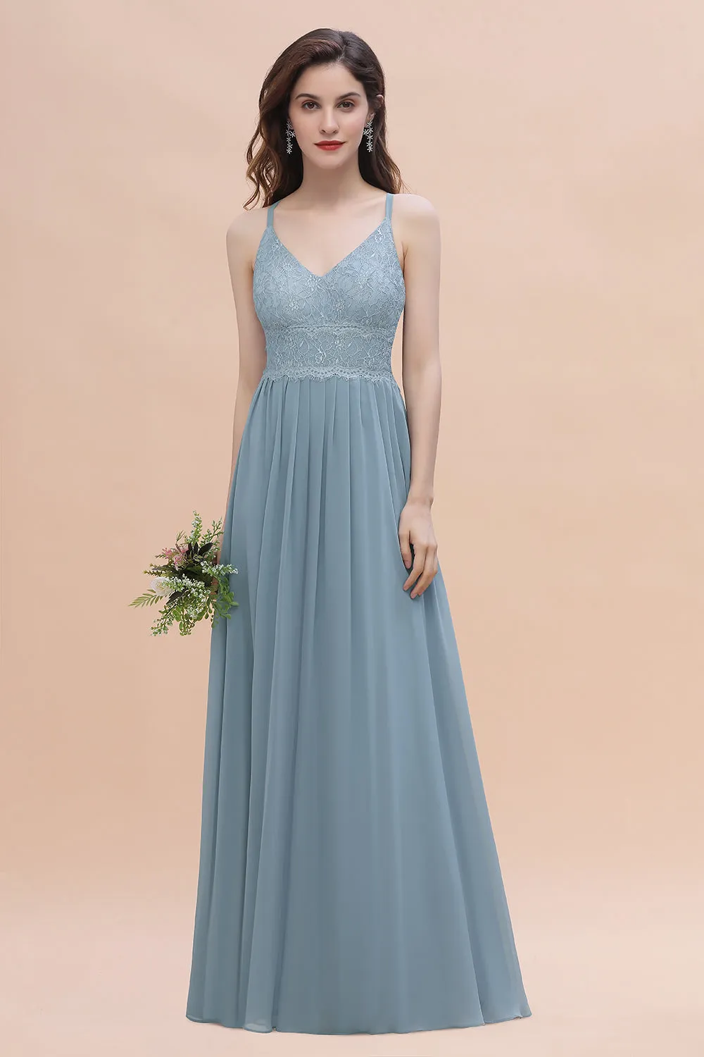 A-Line V-Neck Chiffon Bridesmaid Dress Simple Long Evening Dress