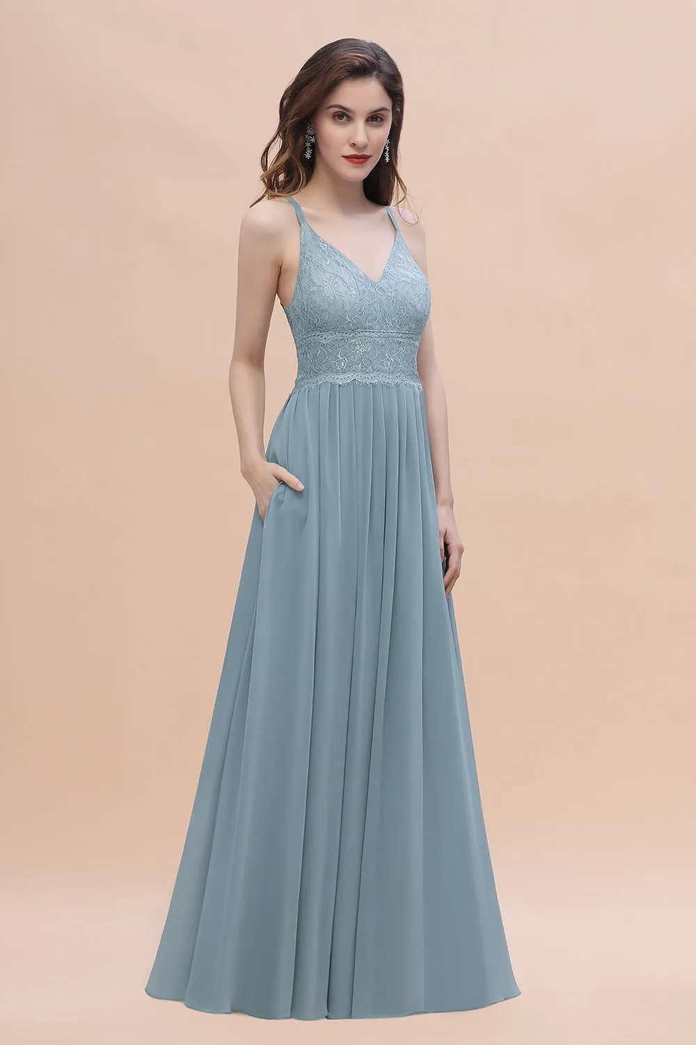 A-Line V-Neck Chiffon Bridesmaid Dress Simple Long Evening Dress