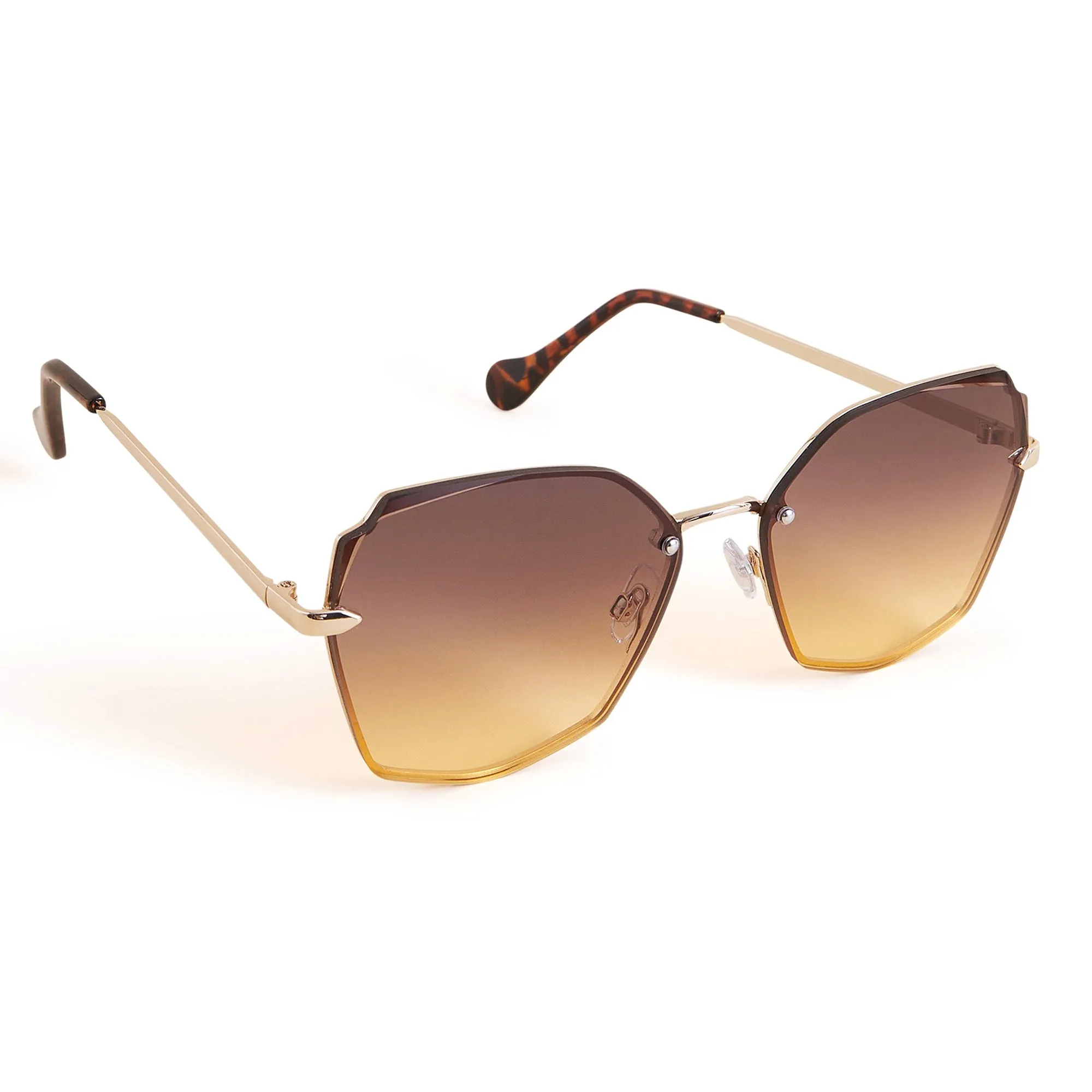 Accessorize London Women's Gold Shaped Rimless Sunglasses