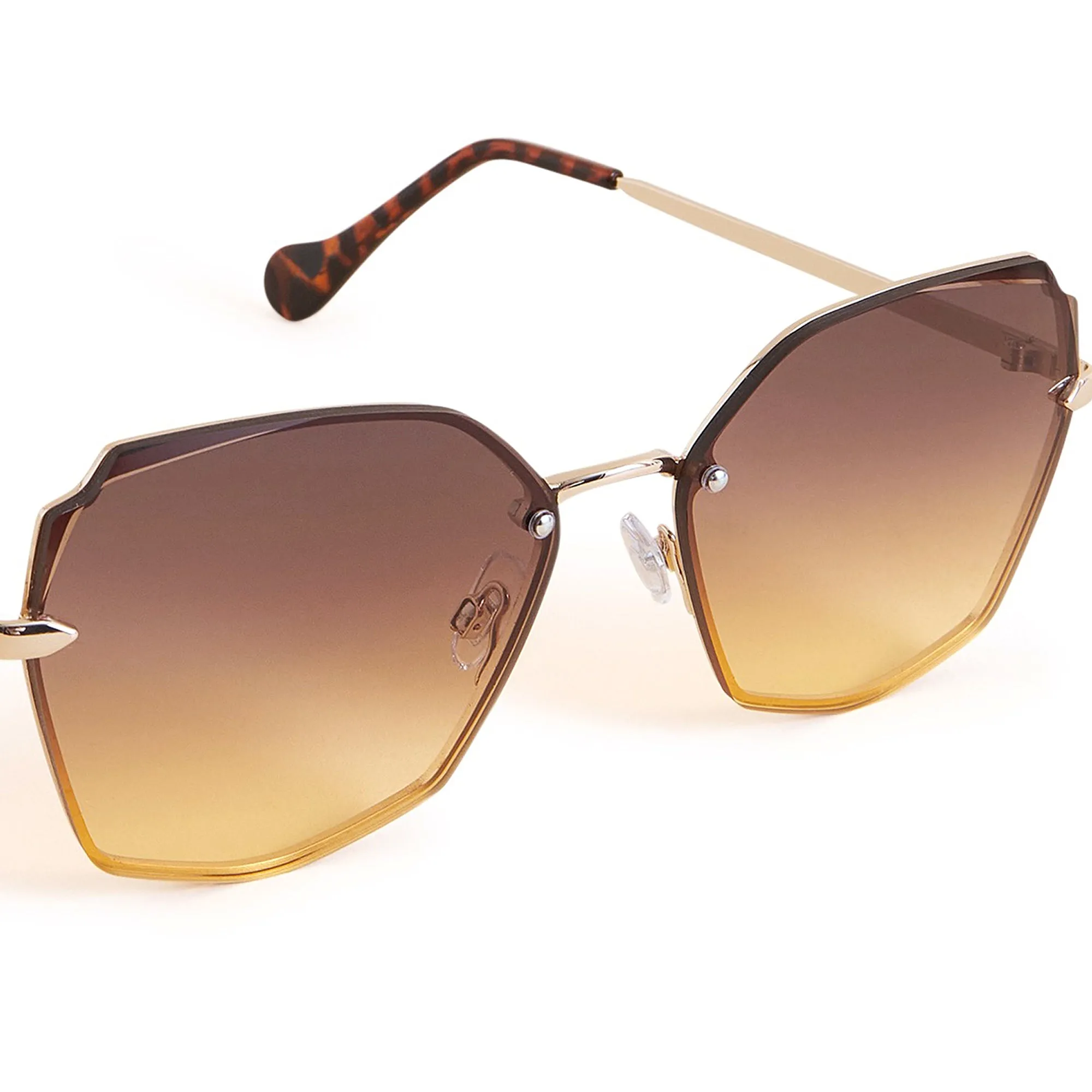 Accessorize London Women's Gold Shaped Rimless Sunglasses