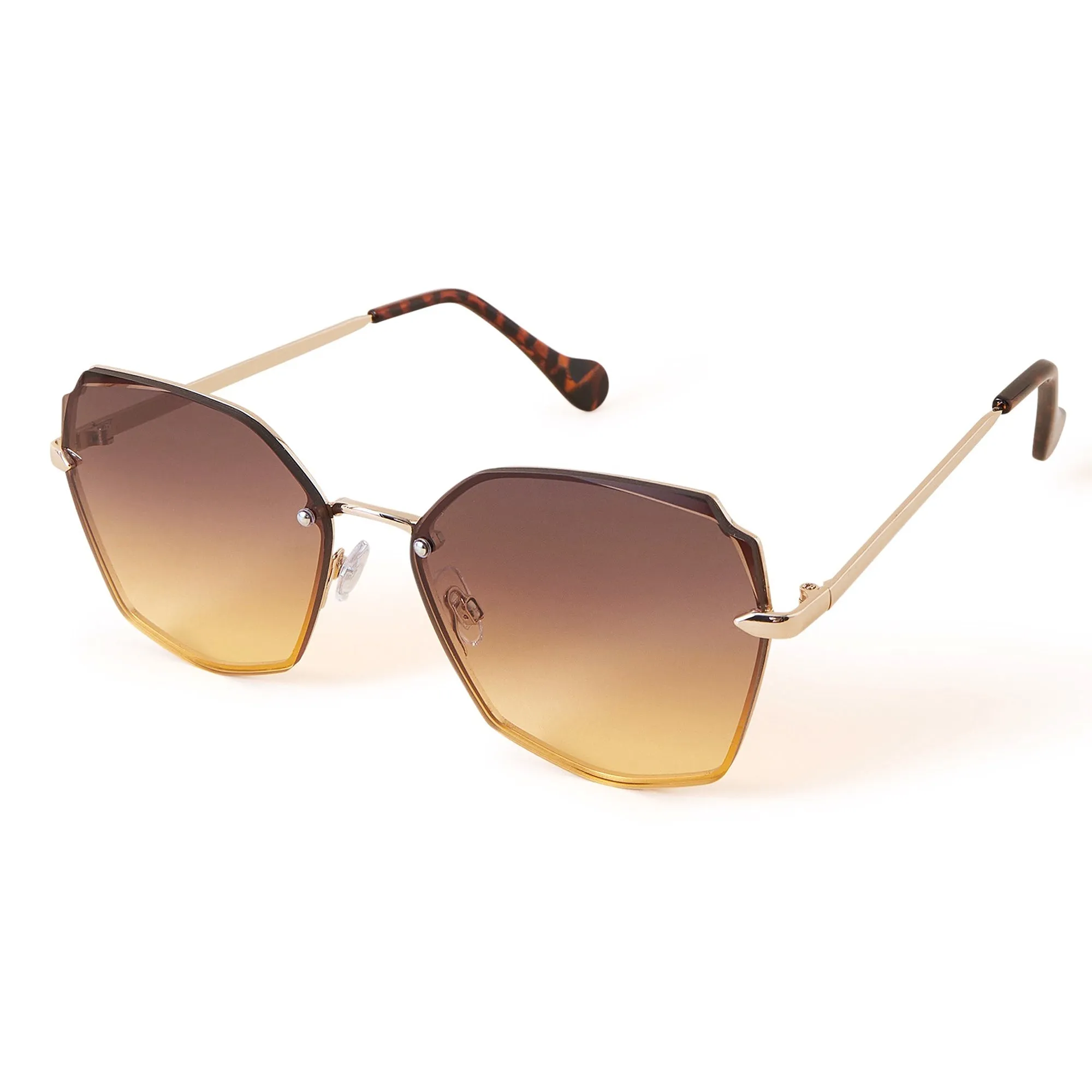 Accessorize London Women's Gold Shaped Rimless Sunglasses