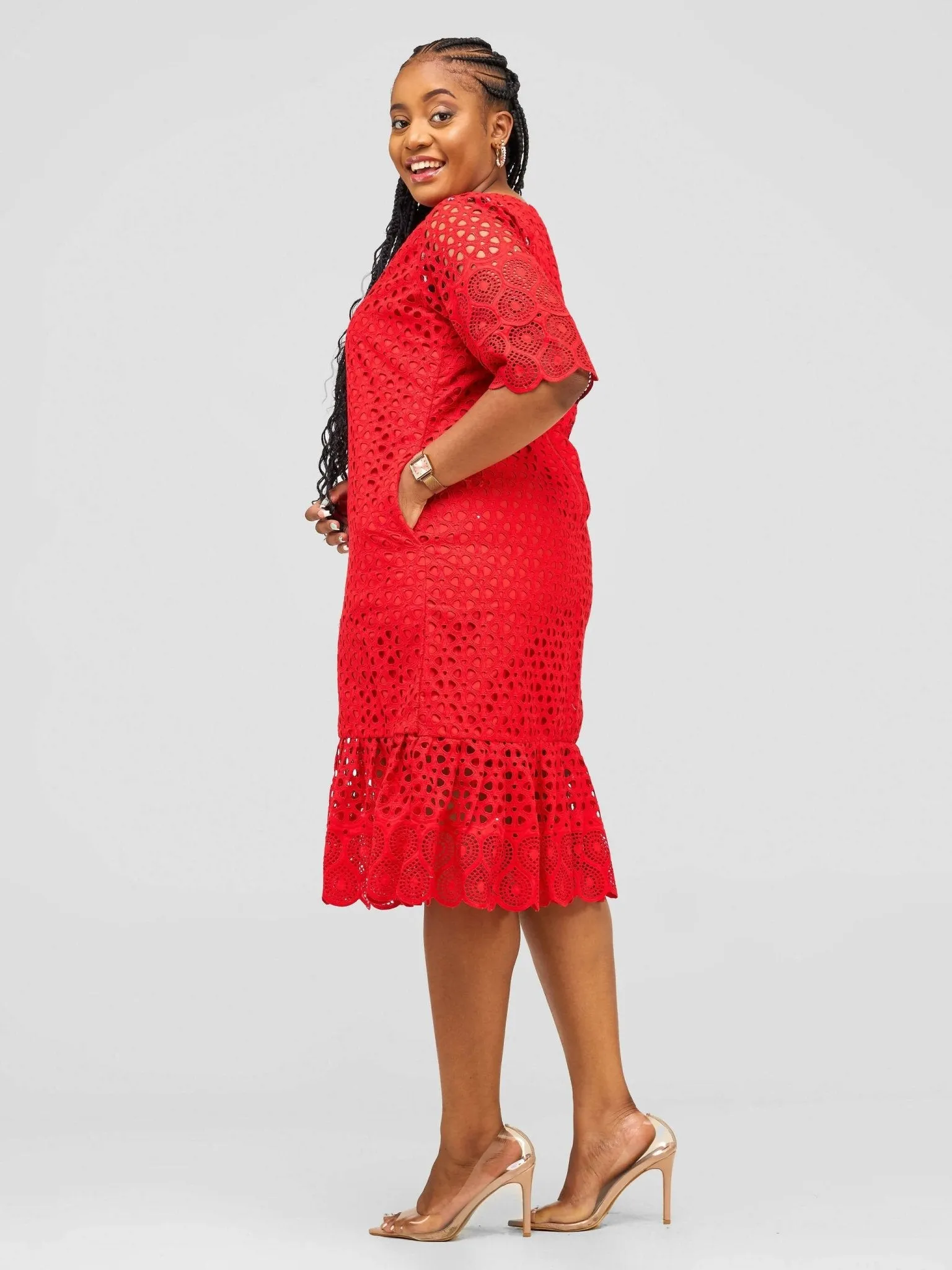 Afafla Knee Founce Dress - Red