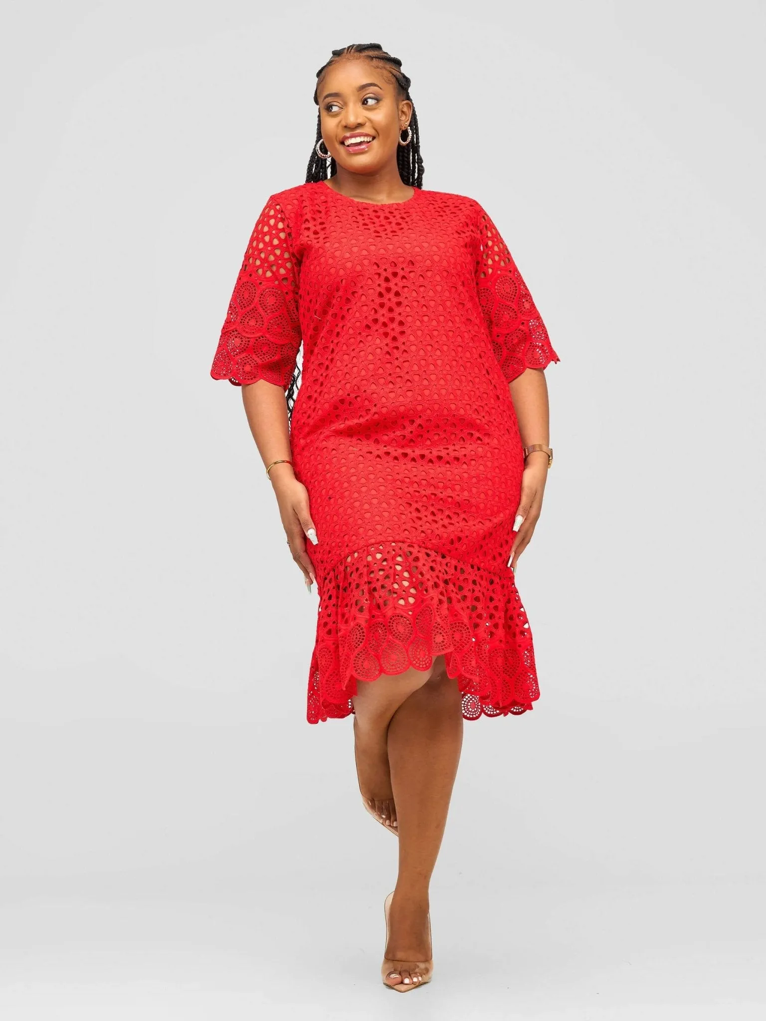 Afafla Knee Founce Dress - Red