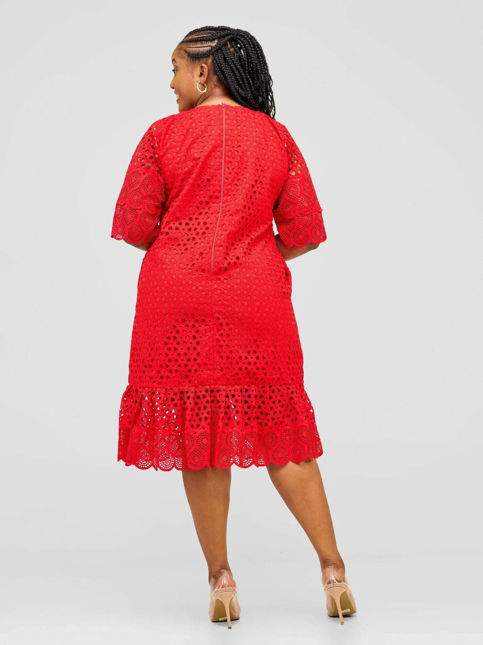 Afafla Knee Founce Dress - Red