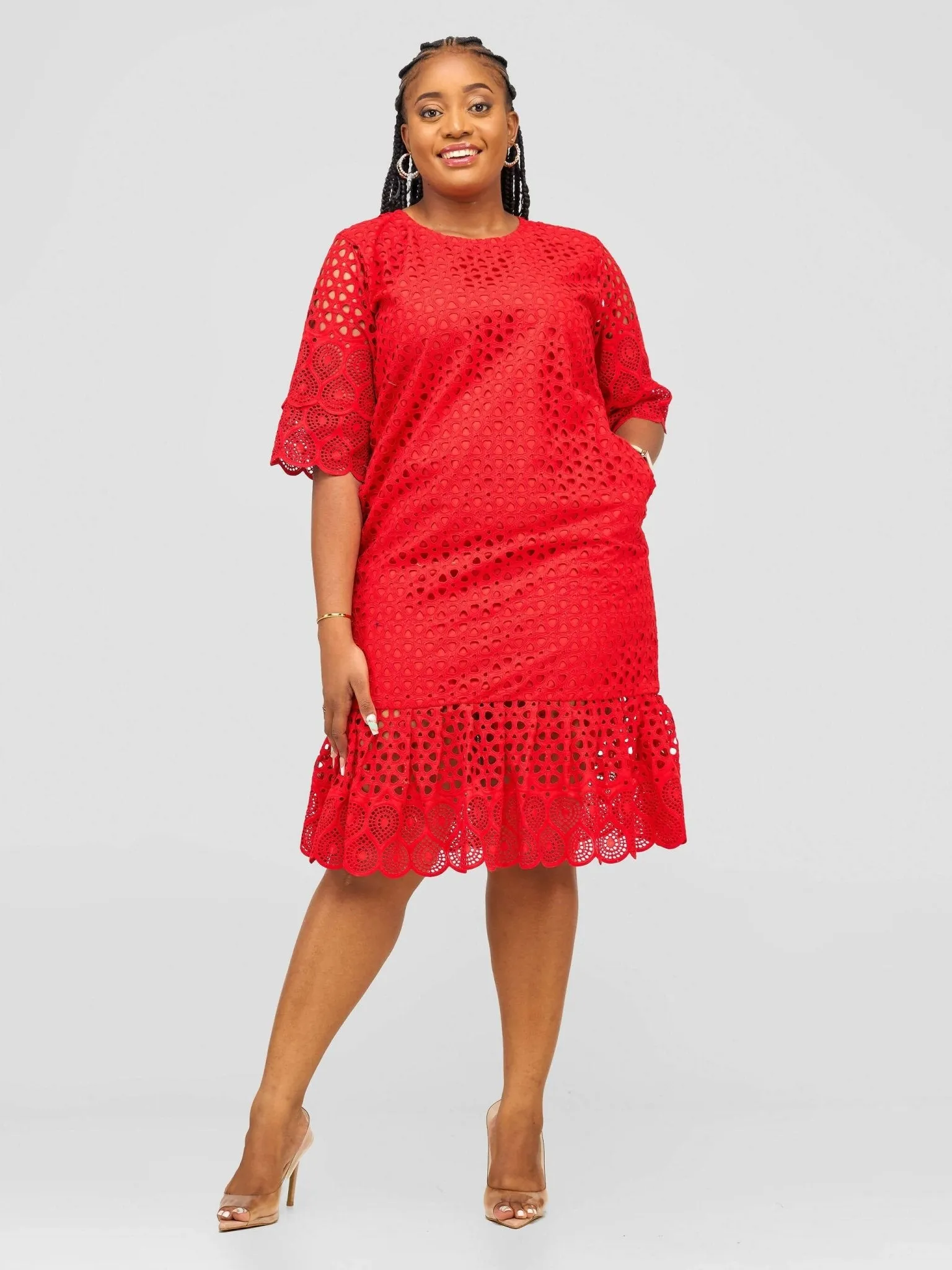 Afafla Knee Founce Dress - Red