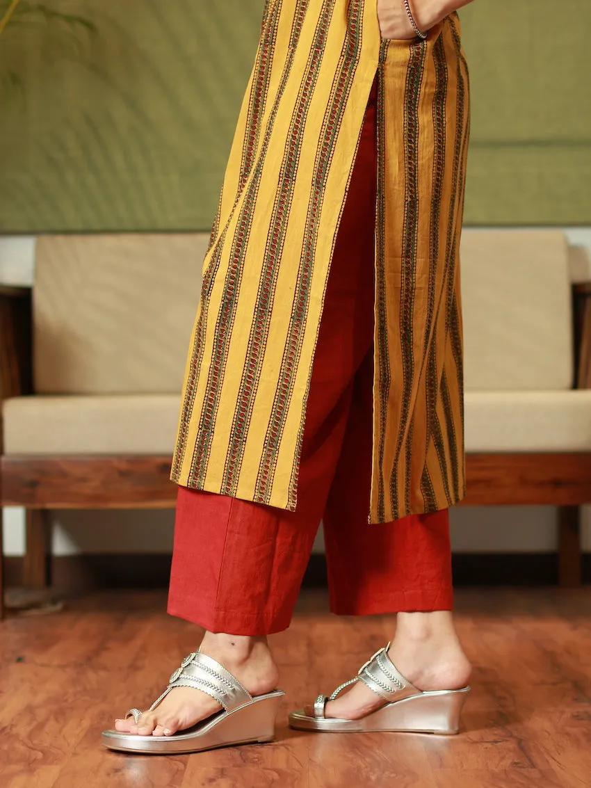 Ajrakh Mustard Pleated Kurta