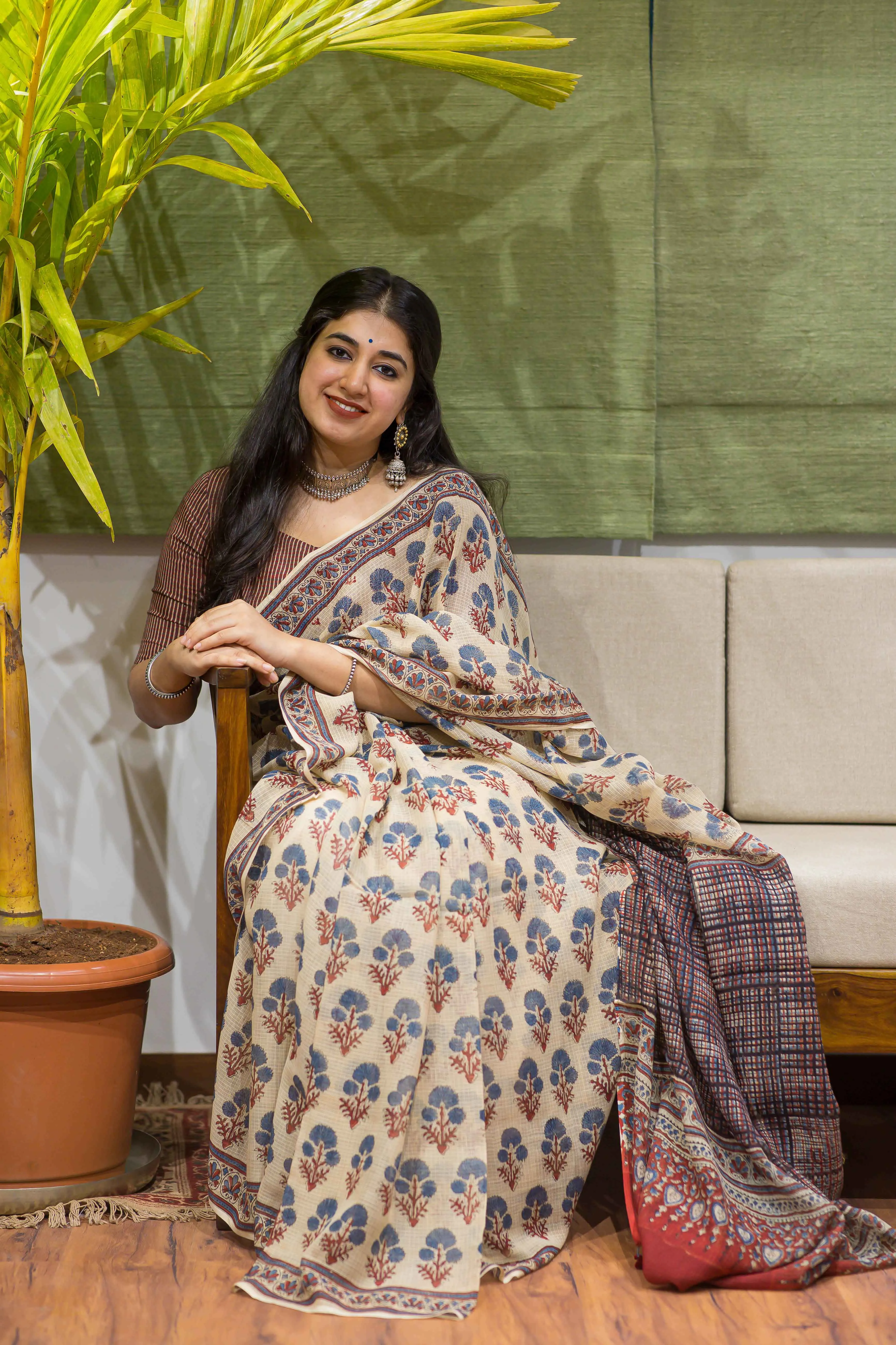 Ajrakh Natural Dyed Kota Doria Saree