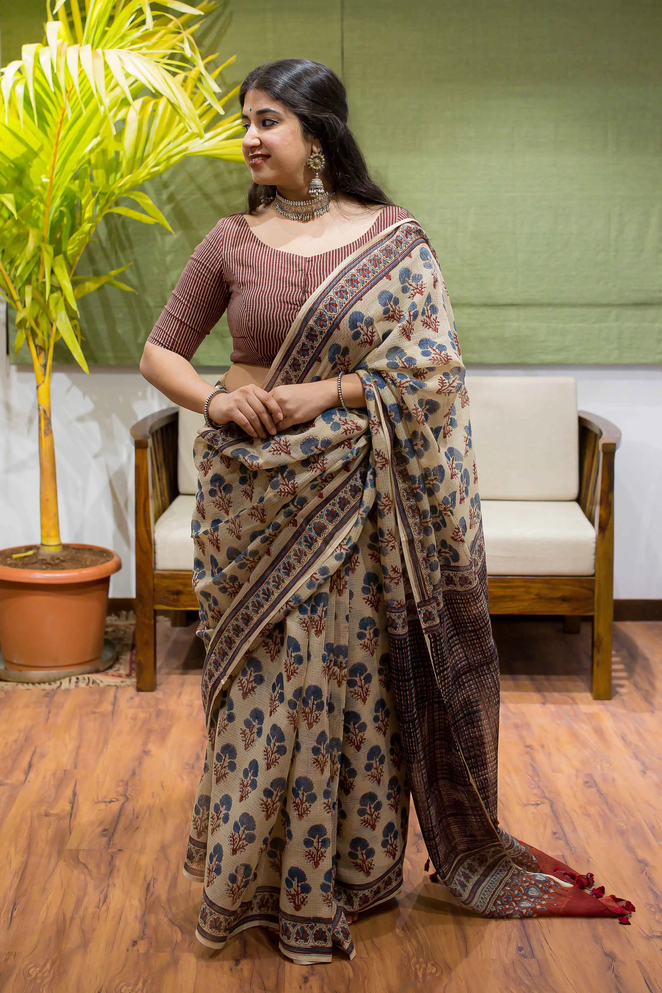 Ajrakh Natural Dyed Kota Doria Saree