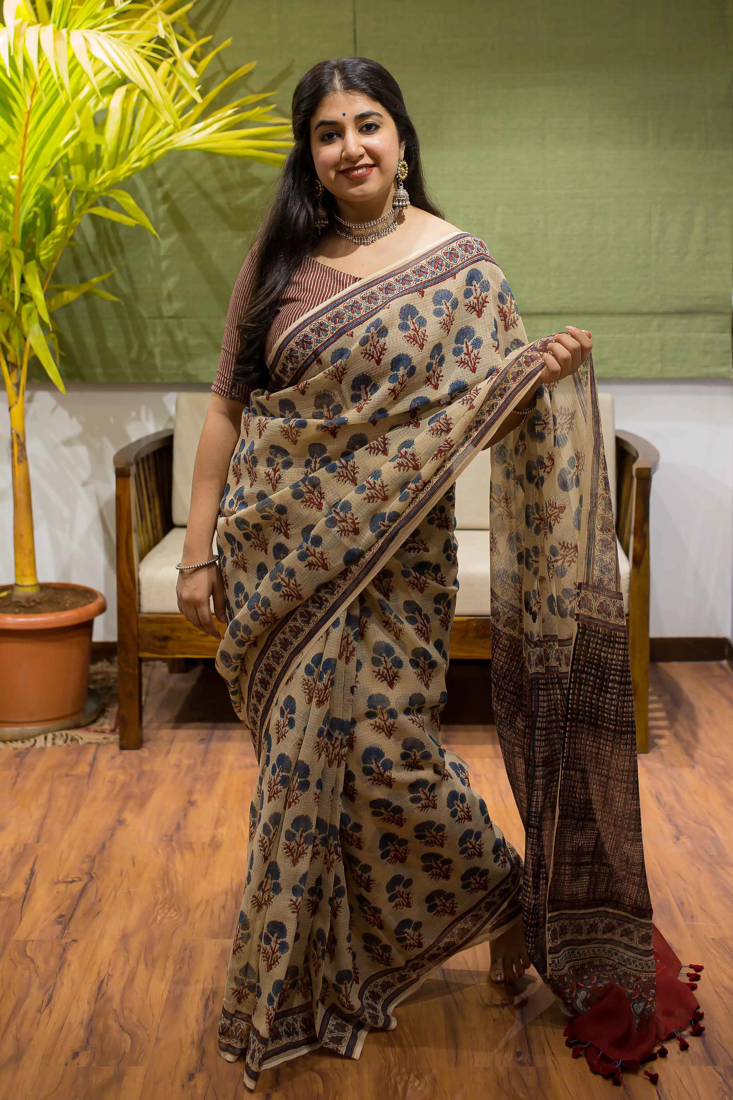 Ajrakh Natural Dyed Kota Doria Saree