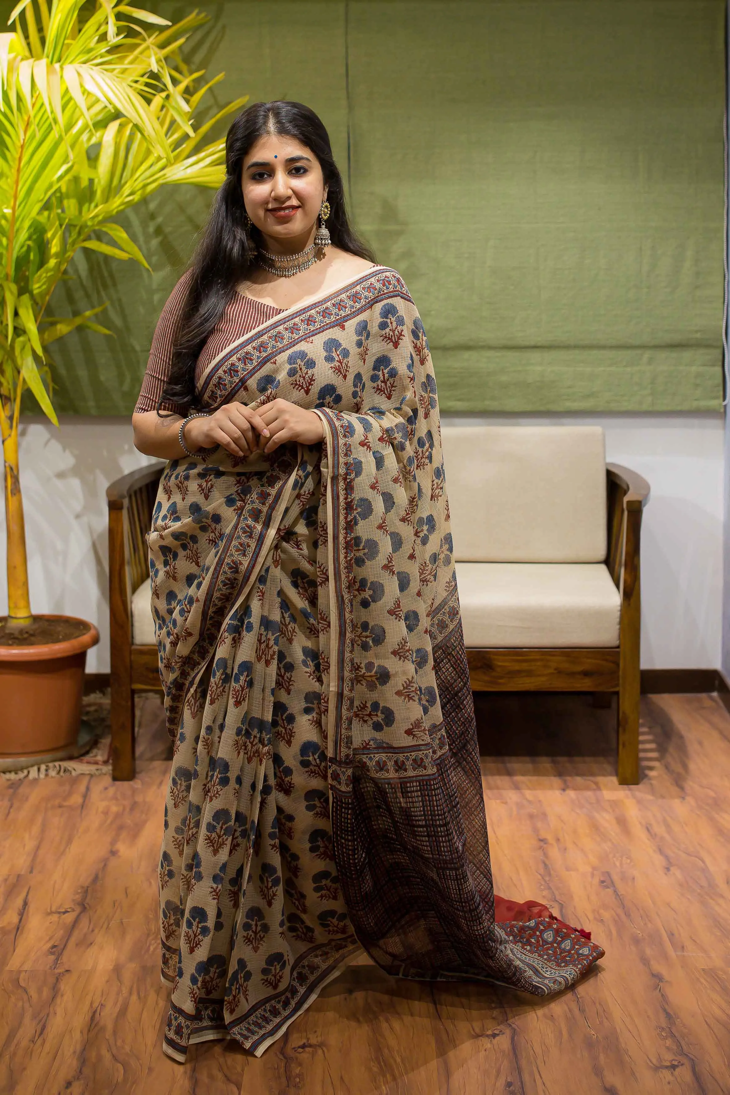 Ajrakh Natural Dyed Kota Doria Saree