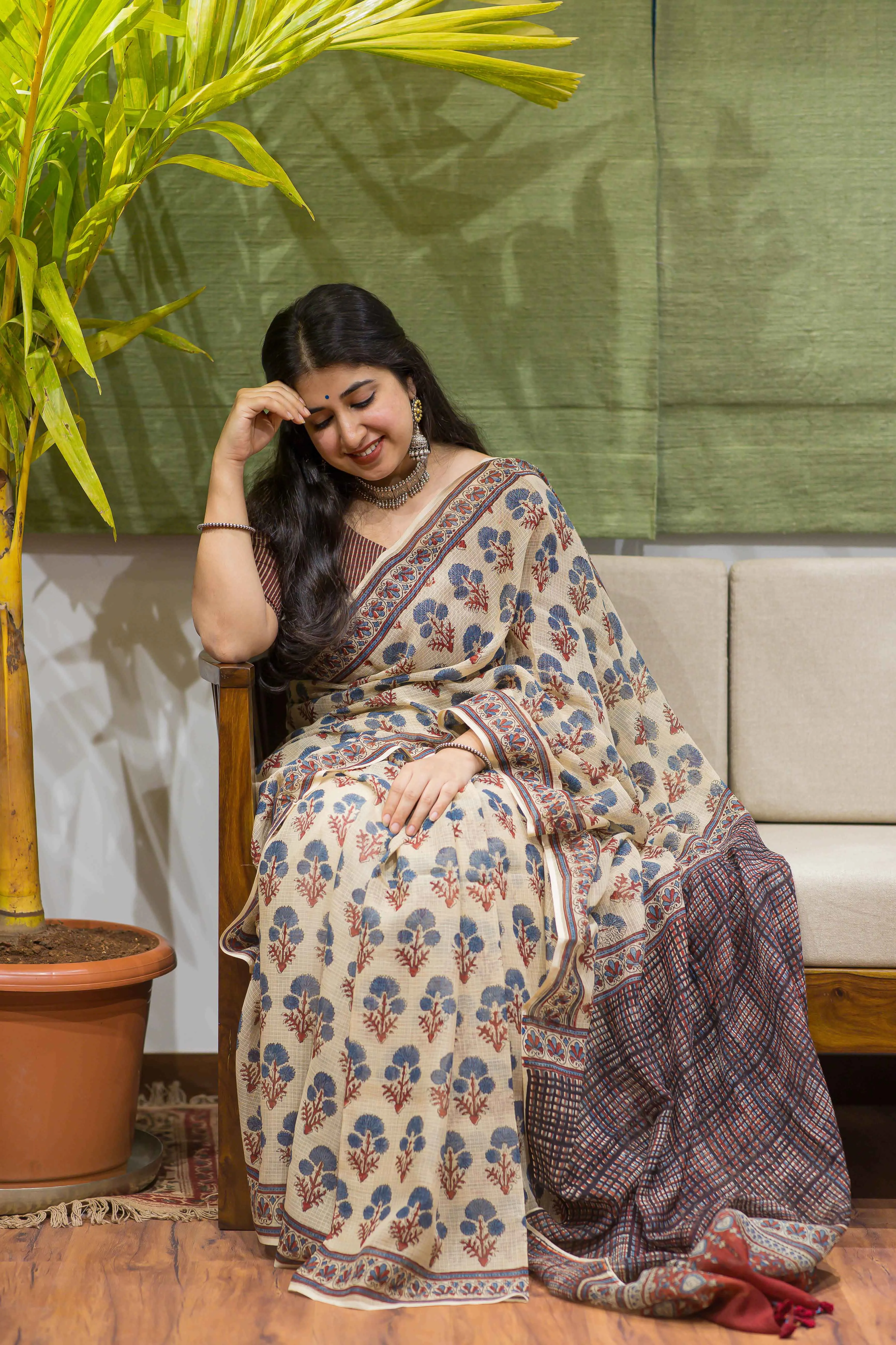 Ajrakh Natural Dyed Kota Doria Saree