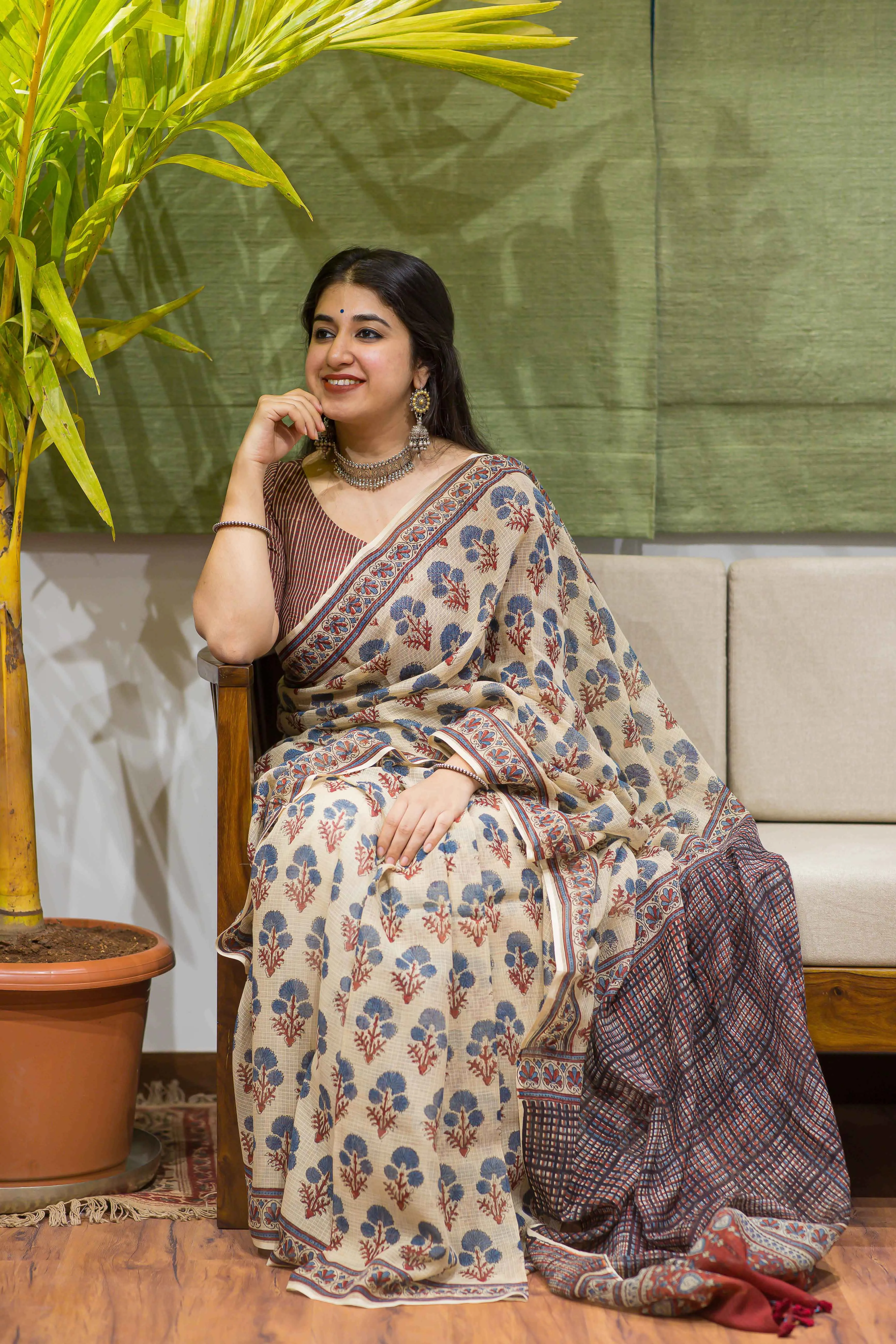 Ajrakh Natural Dyed Kota Doria Saree