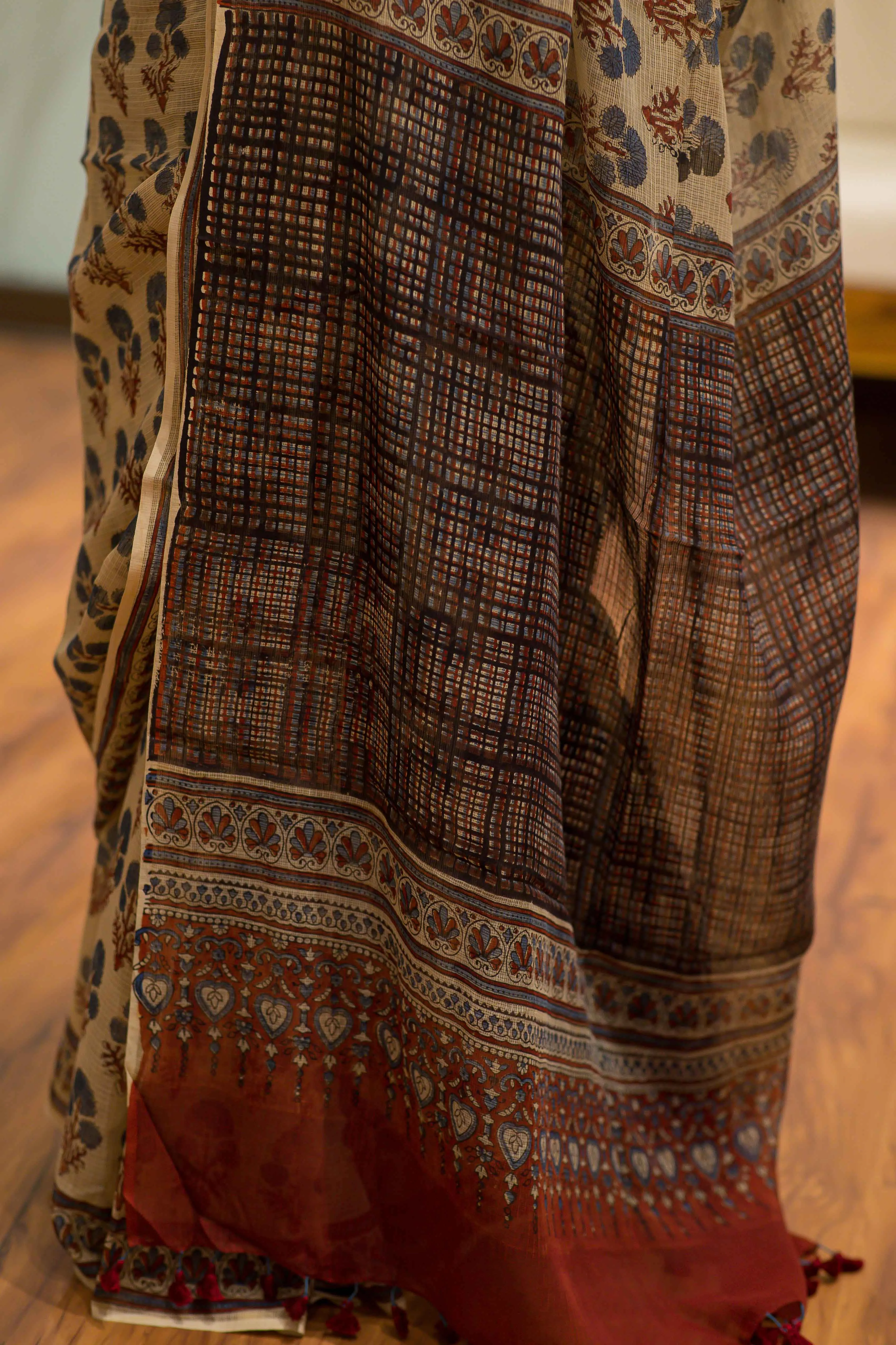 Ajrakh Natural Dyed Kota Doria Saree