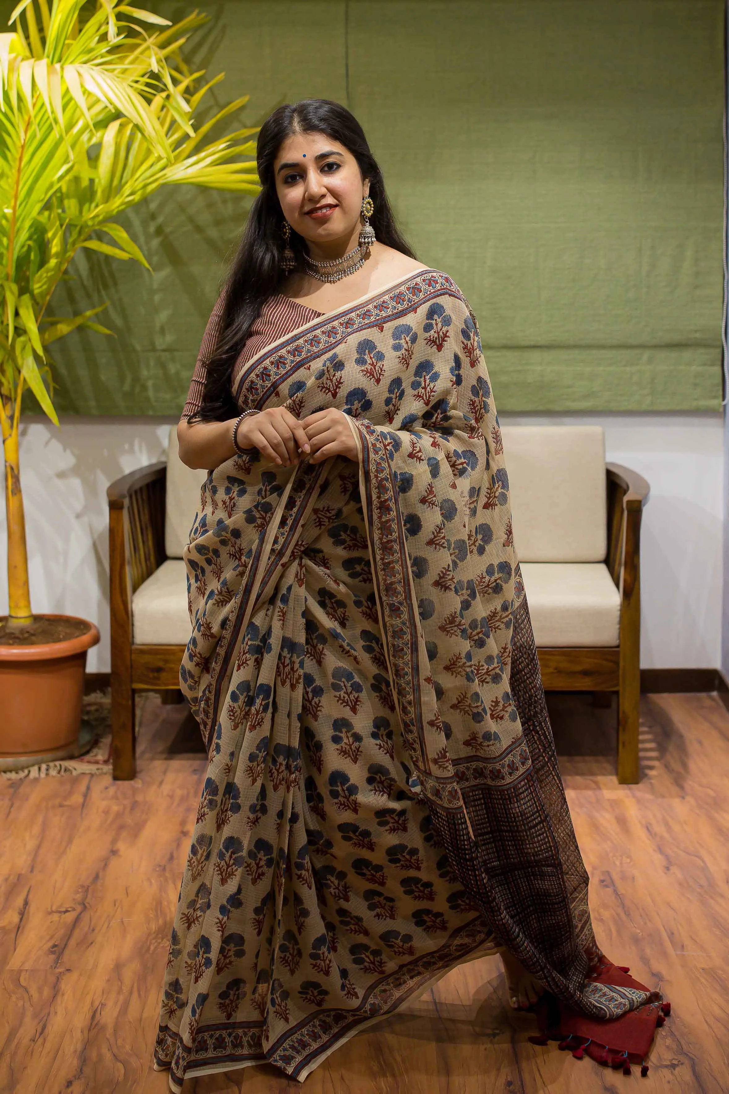 Ajrakh Natural Dyed Kota Doria Saree