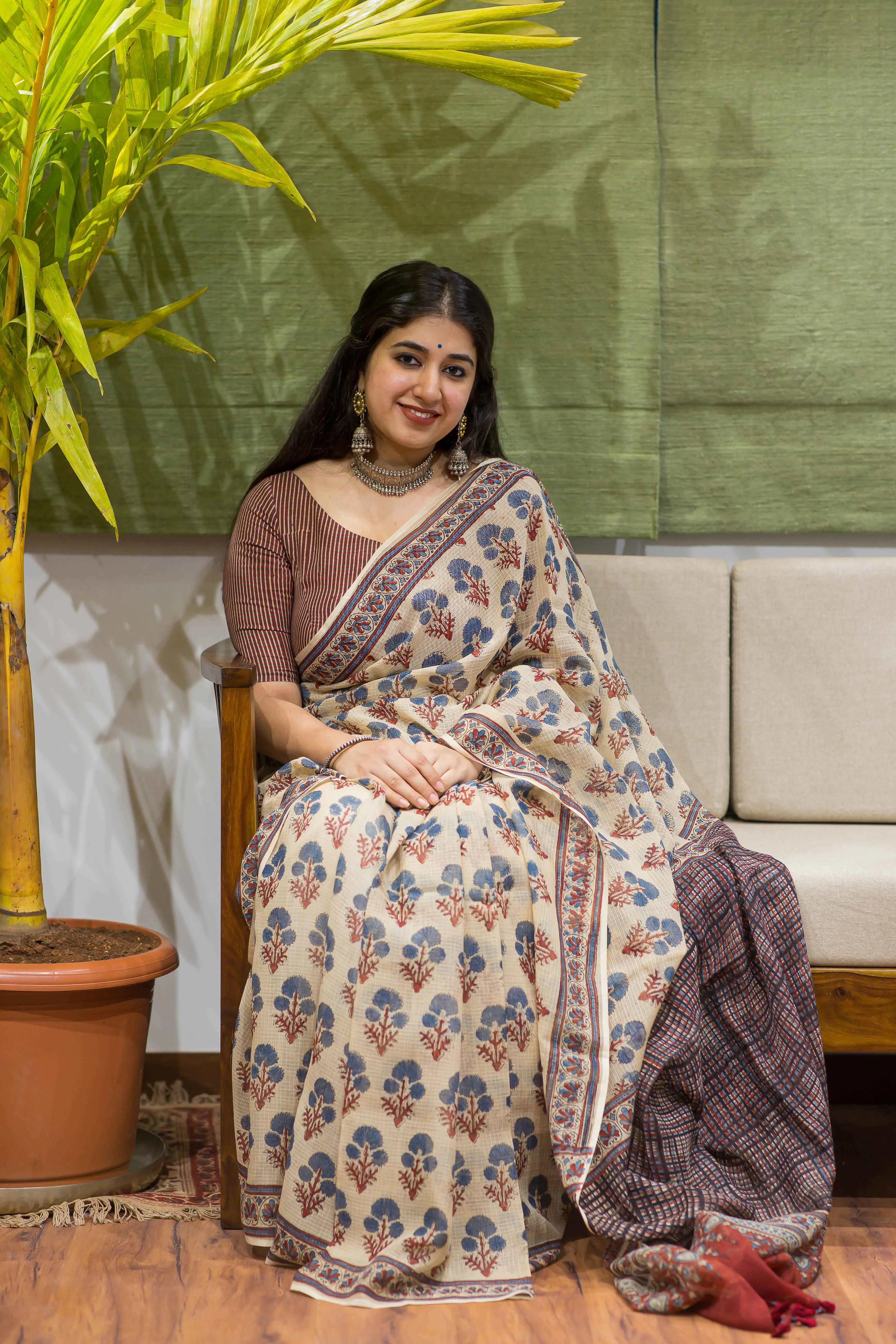 Ajrakh Natural Dyed Kota Doria Saree