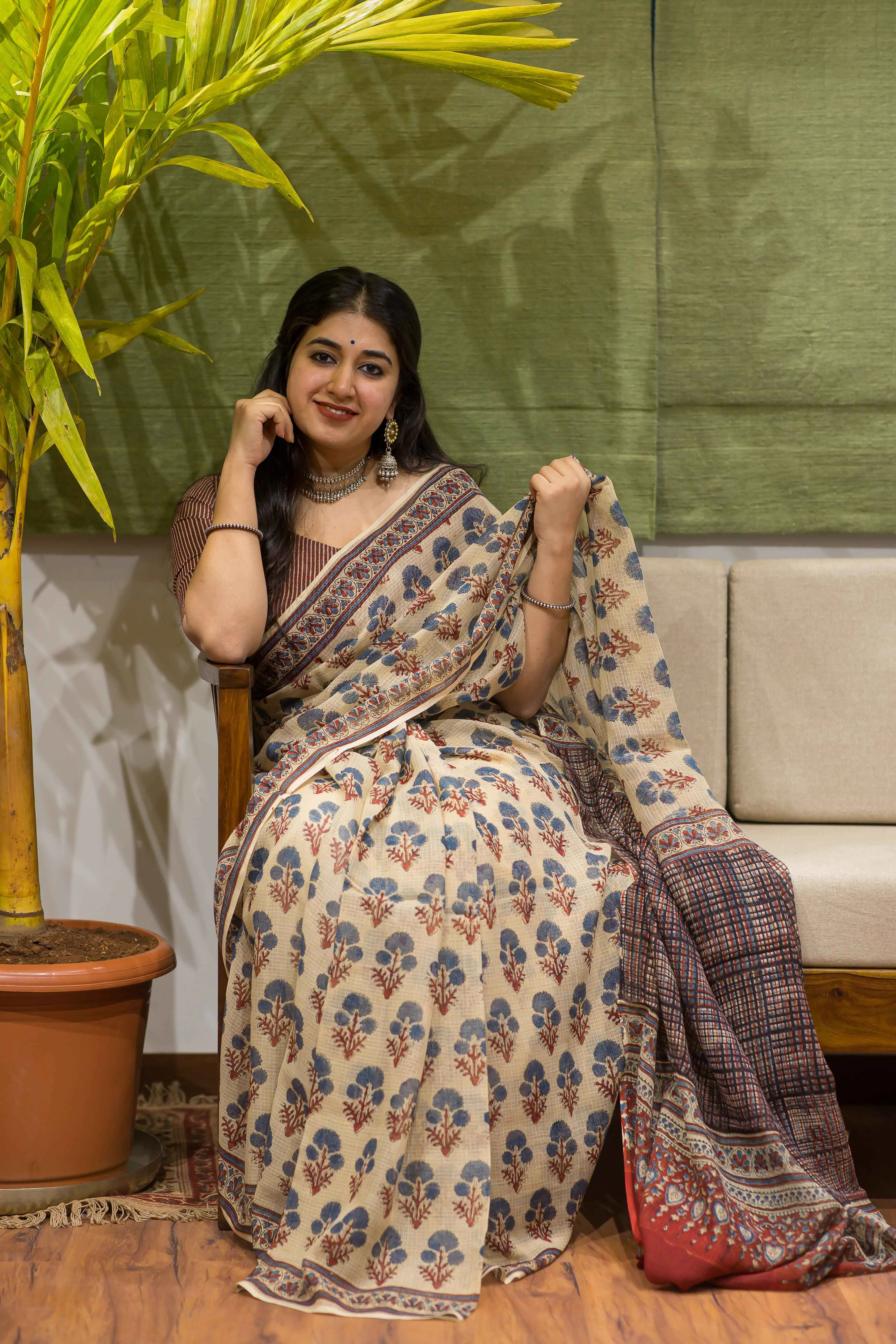 Ajrakh Natural Dyed Kota Doria Saree