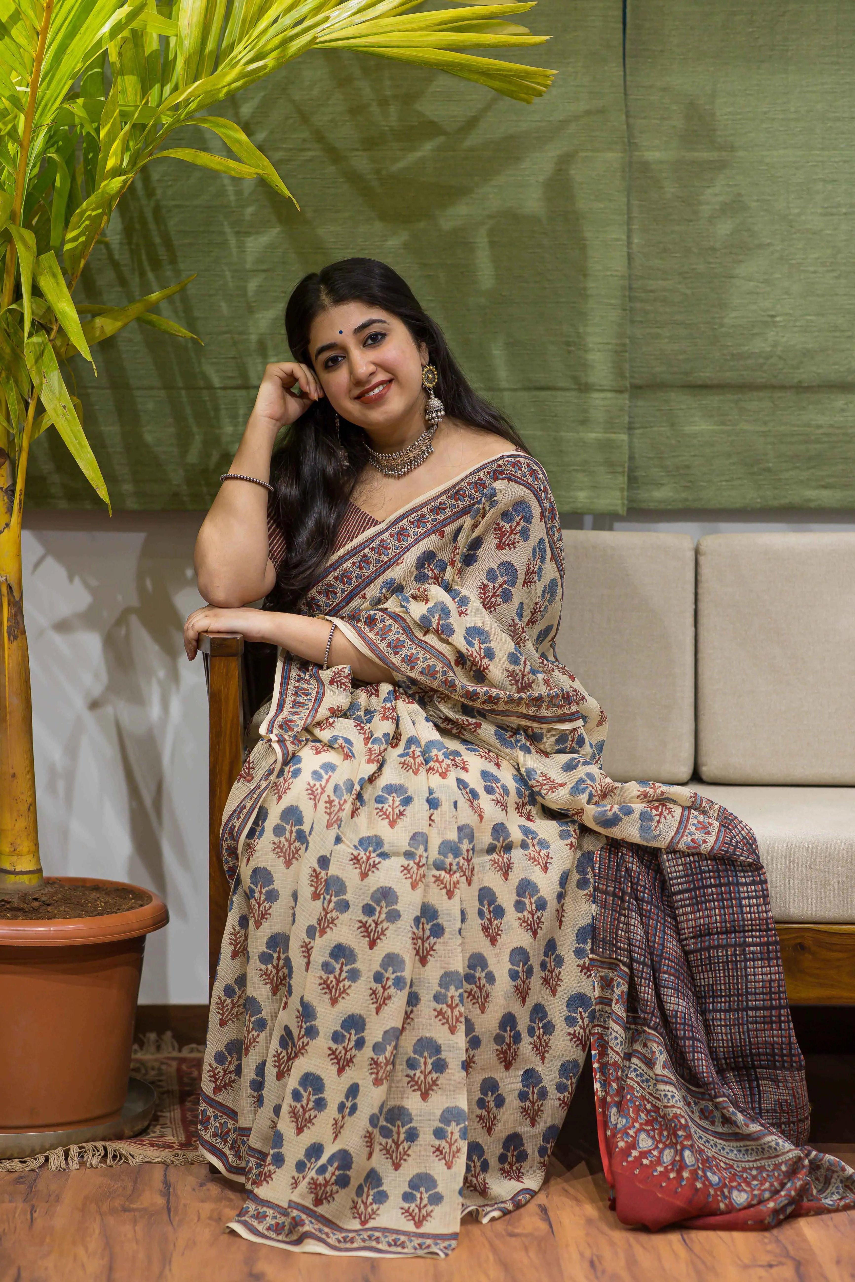 Ajrakh Natural Dyed Kota Doria Saree