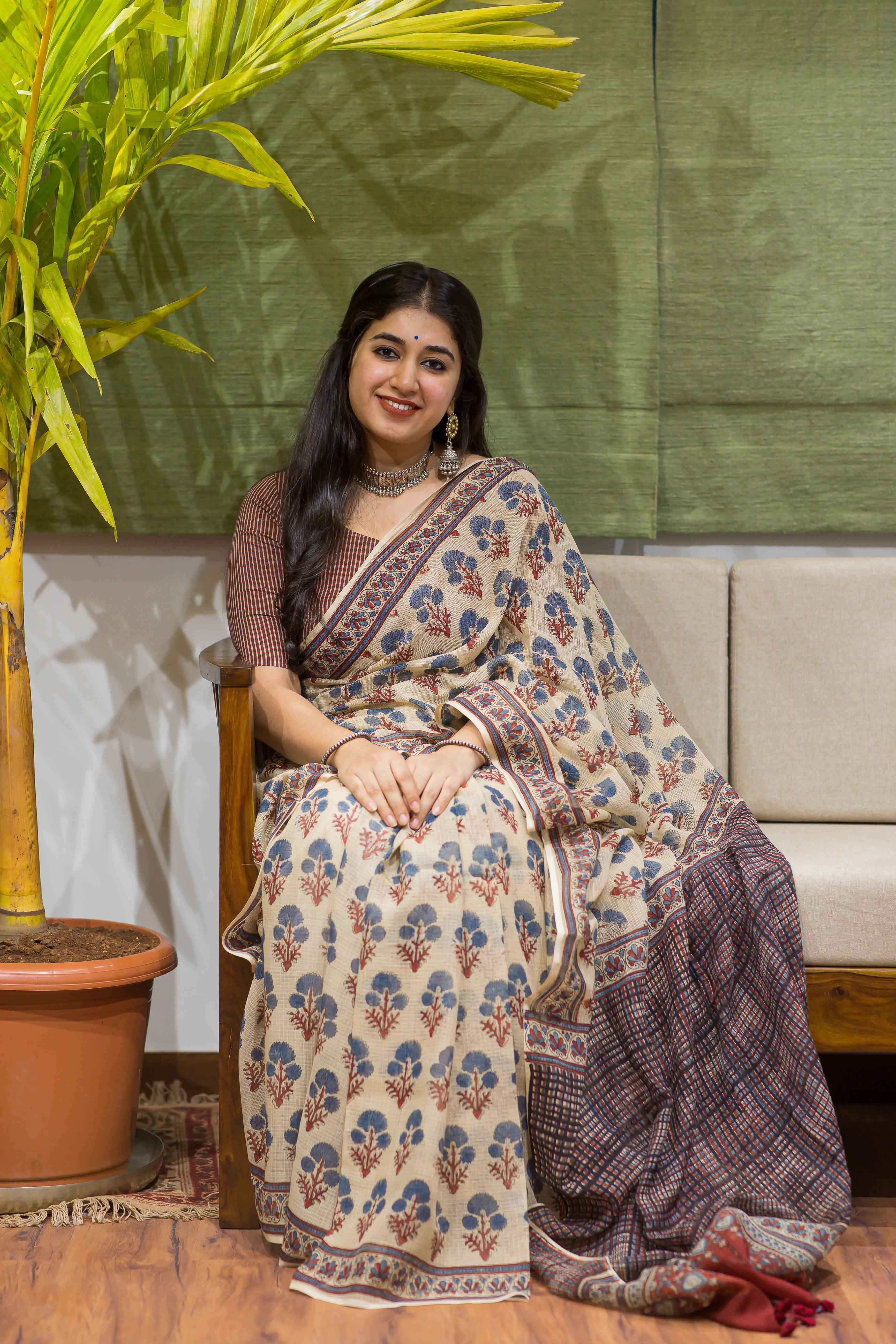 Ajrakh Natural Dyed Kota Doria Saree