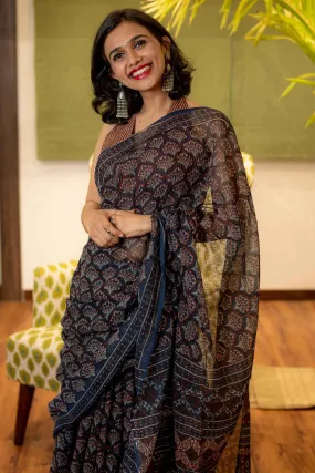 Ajrakh Natural Dyed Kota Doria Saree