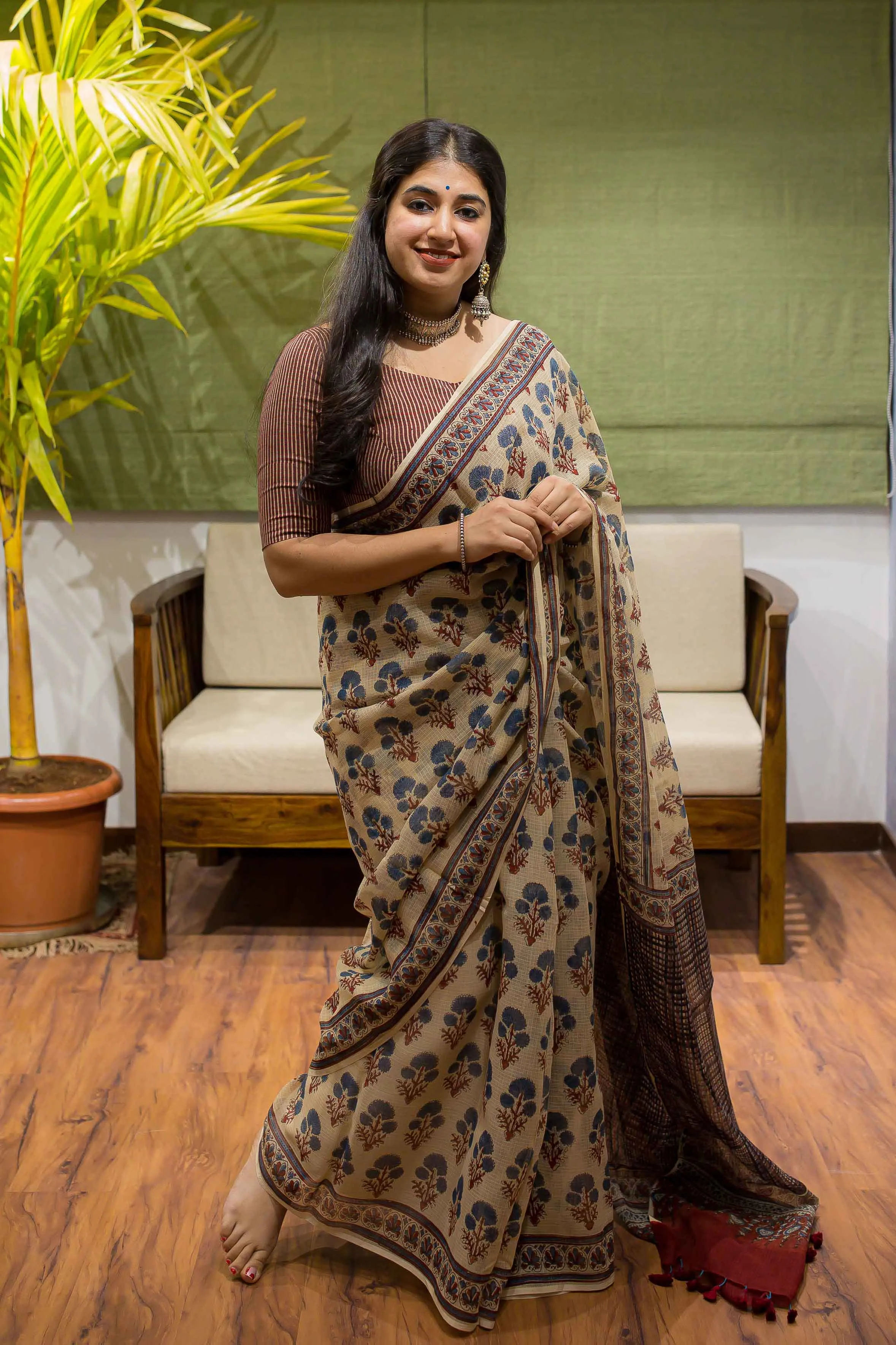 Ajrakh Natural Dyed Kota Doria Saree