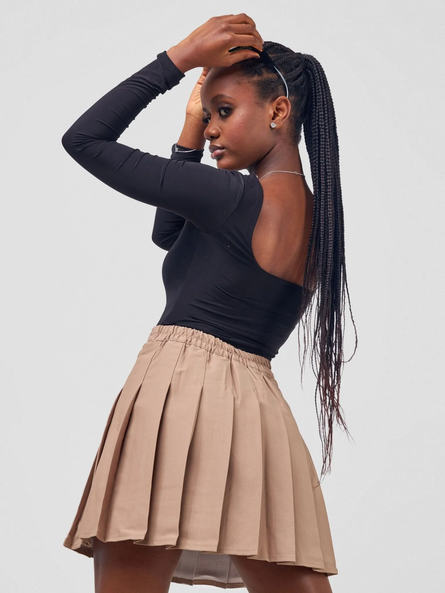 Anika Skater Stitched Down Pleated Skirt - Chocholate Brown