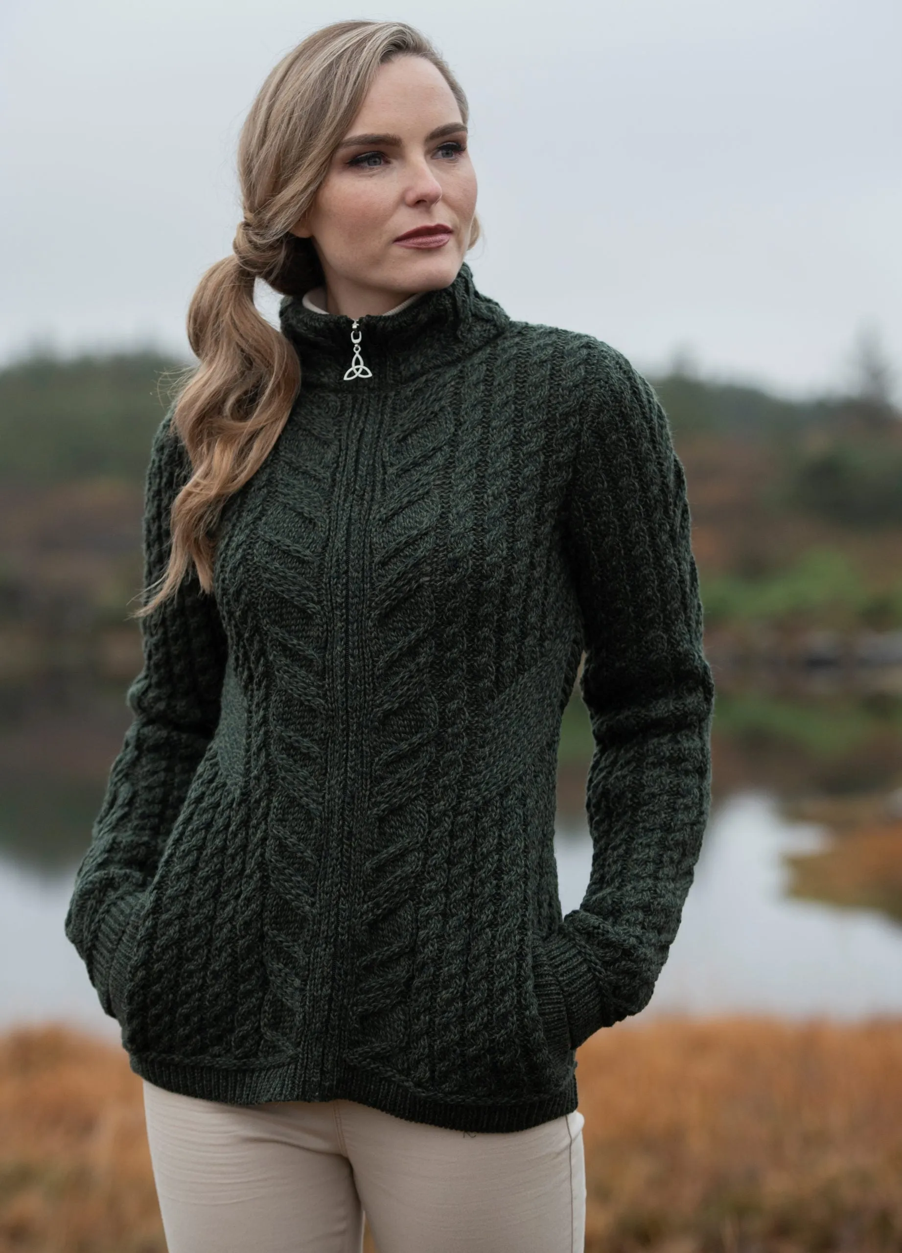 Aran Zip Cardigan with Side Detail [3 Colors]