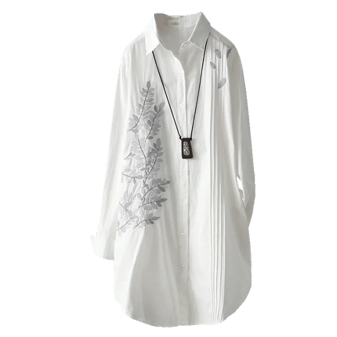 BABAKUD Pleated Leaf Embroidery Long Sleeve Shirt