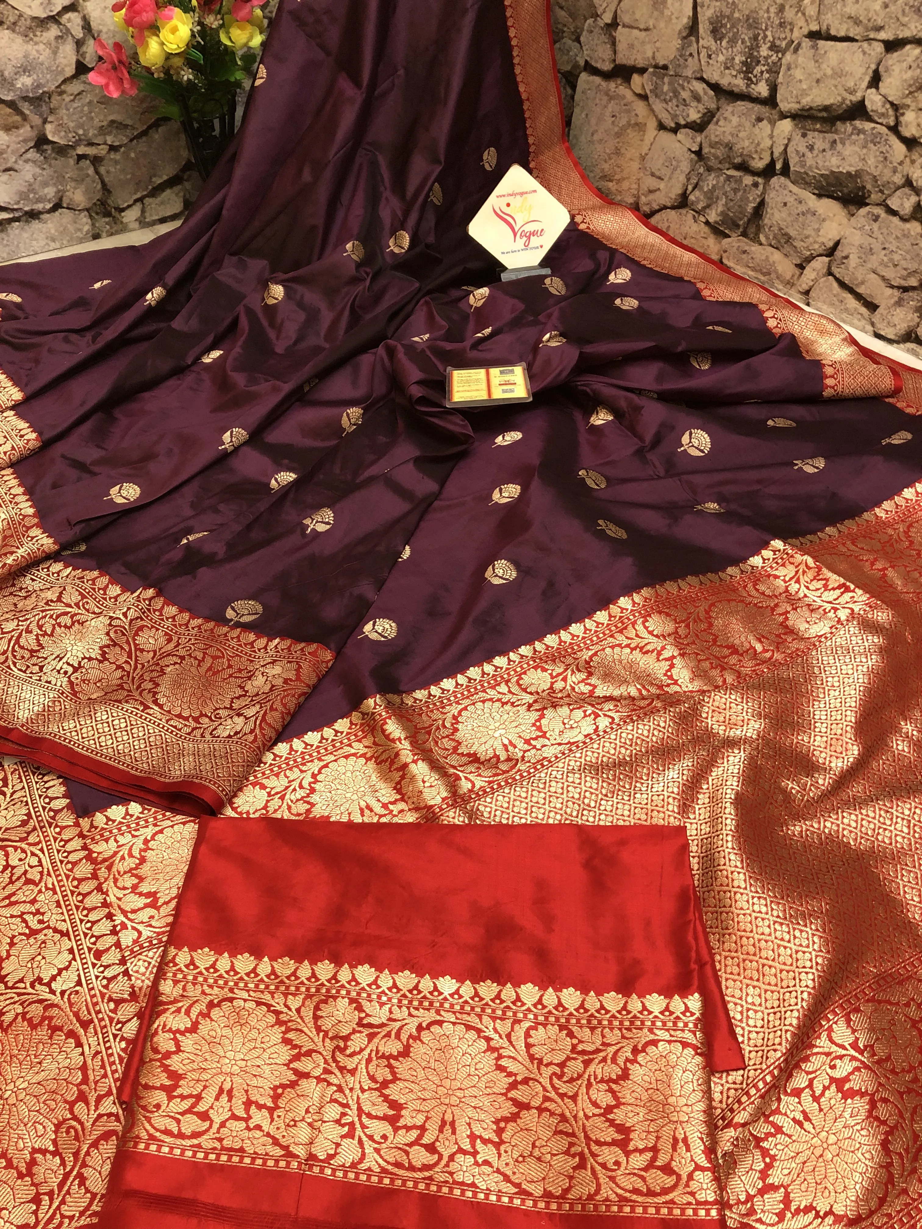 Beetroot Color Pure Katan Banarasi Saree