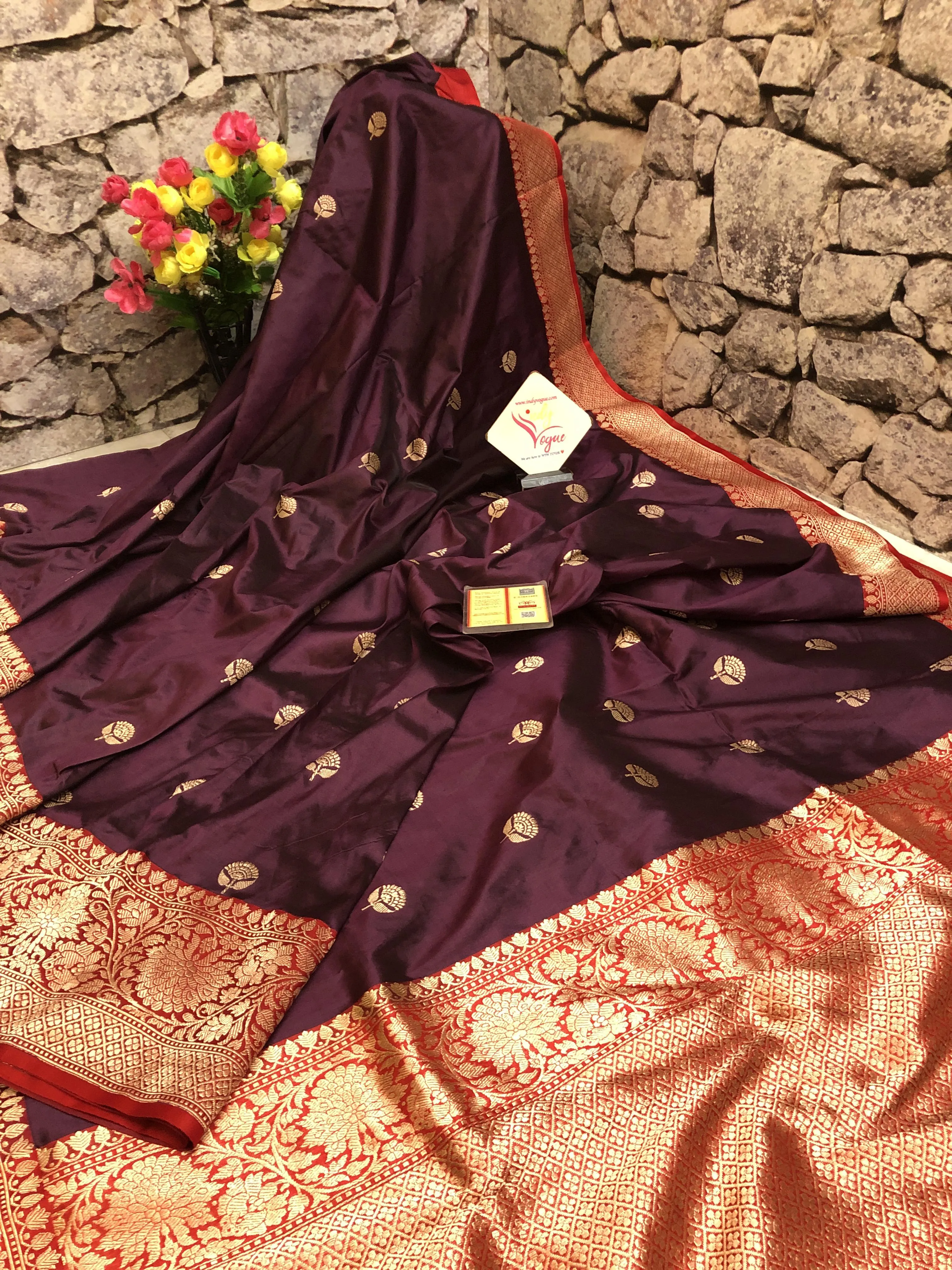 Beetroot Color Pure Katan Banarasi Saree