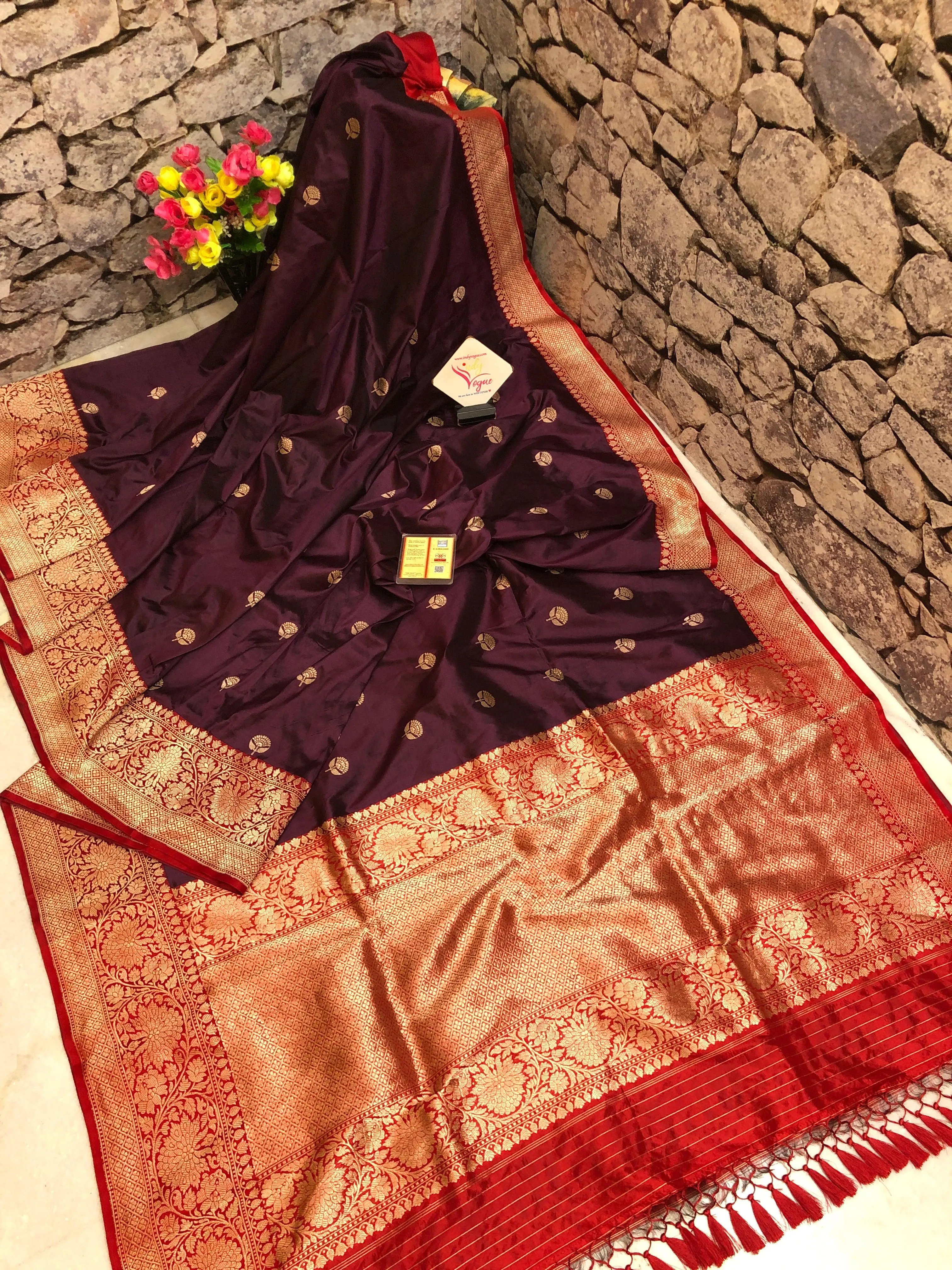 Beetroot Color Pure Katan Banarasi Saree