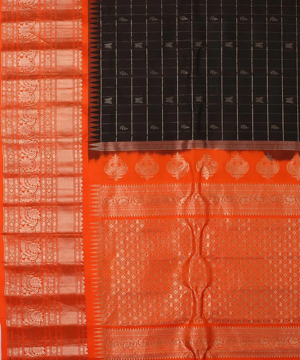 Black orange handwoven gadwal silk saree