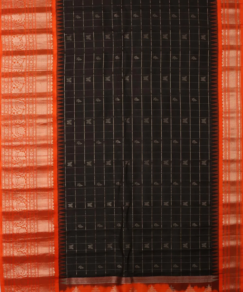 Black orange handwoven gadwal silk saree