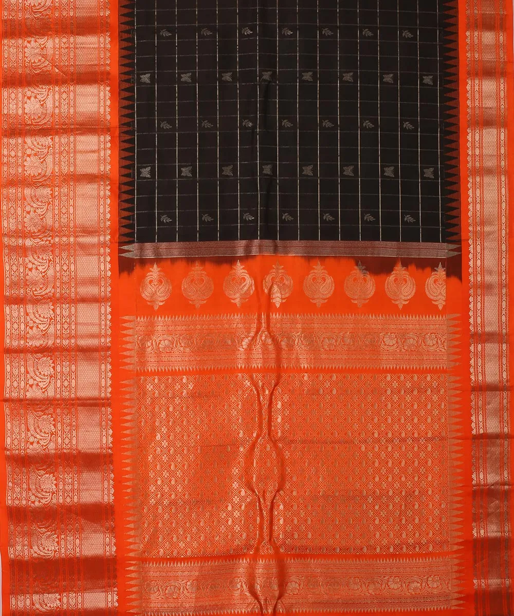 Black orange handwoven gadwal silk saree