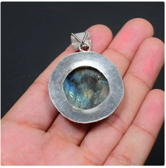 Blue Fire Labradorite Gemstone Handmade 925 Sterling Silver Pendant