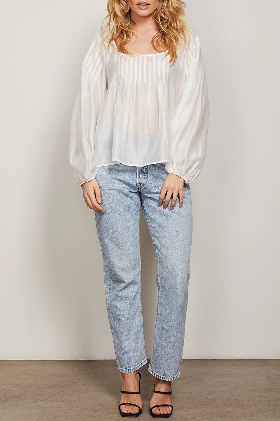 Bridgette LS Ivory Empire Neck Tencel Blouse