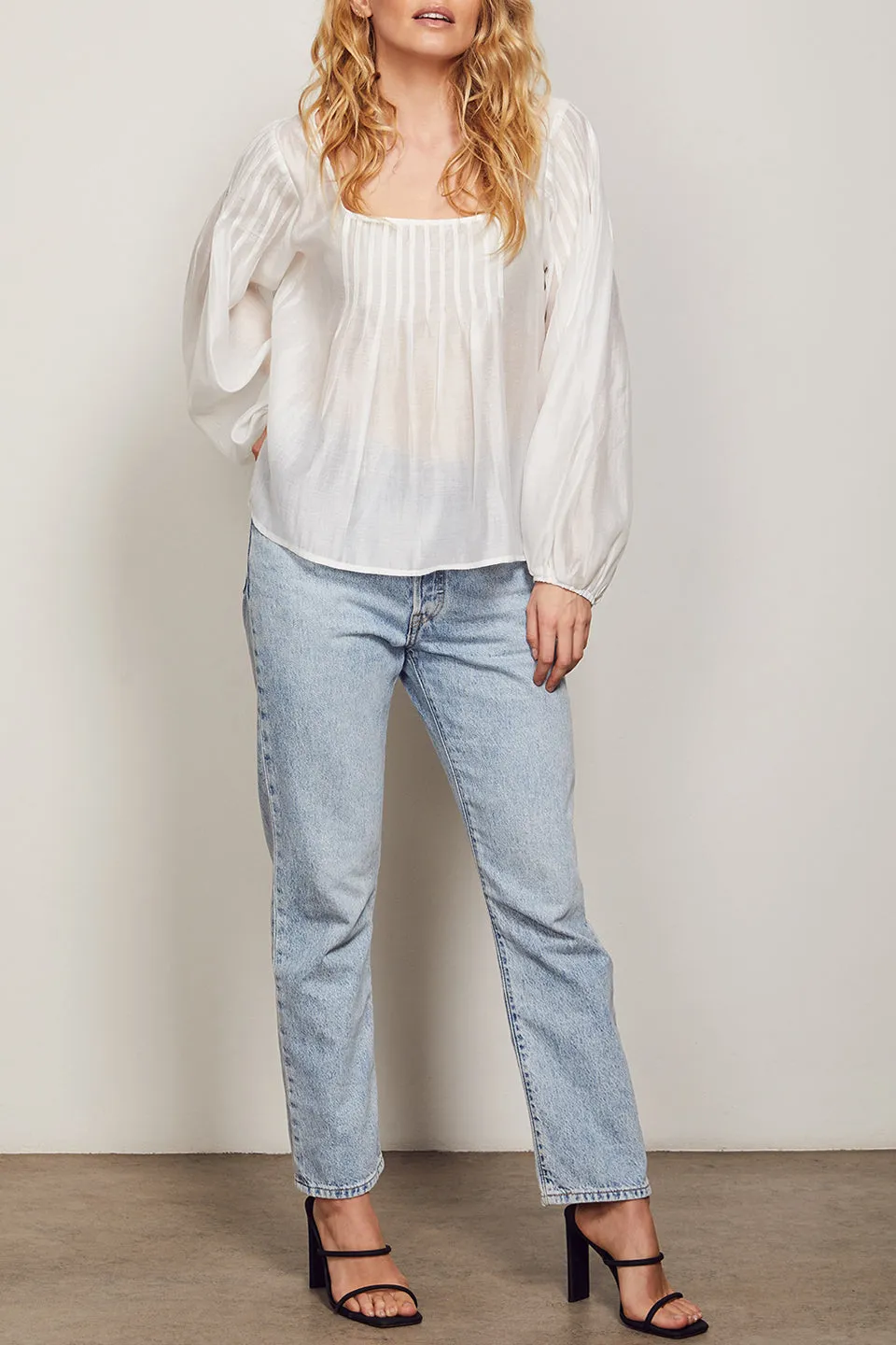 Bridgette LS Ivory Empire Neck Tencel Blouse