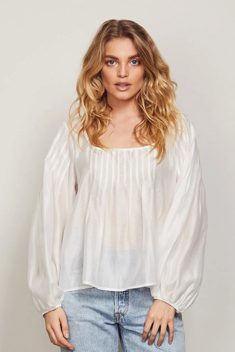 Bridgette LS Ivory Empire Neck Tencel Blouse