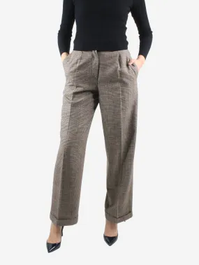 Brown high-rise check wool trousers - size UK 10