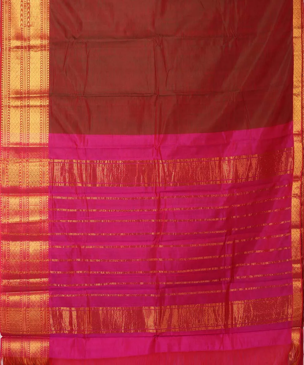 Brown mangalagiri handwoven cotton silk saree